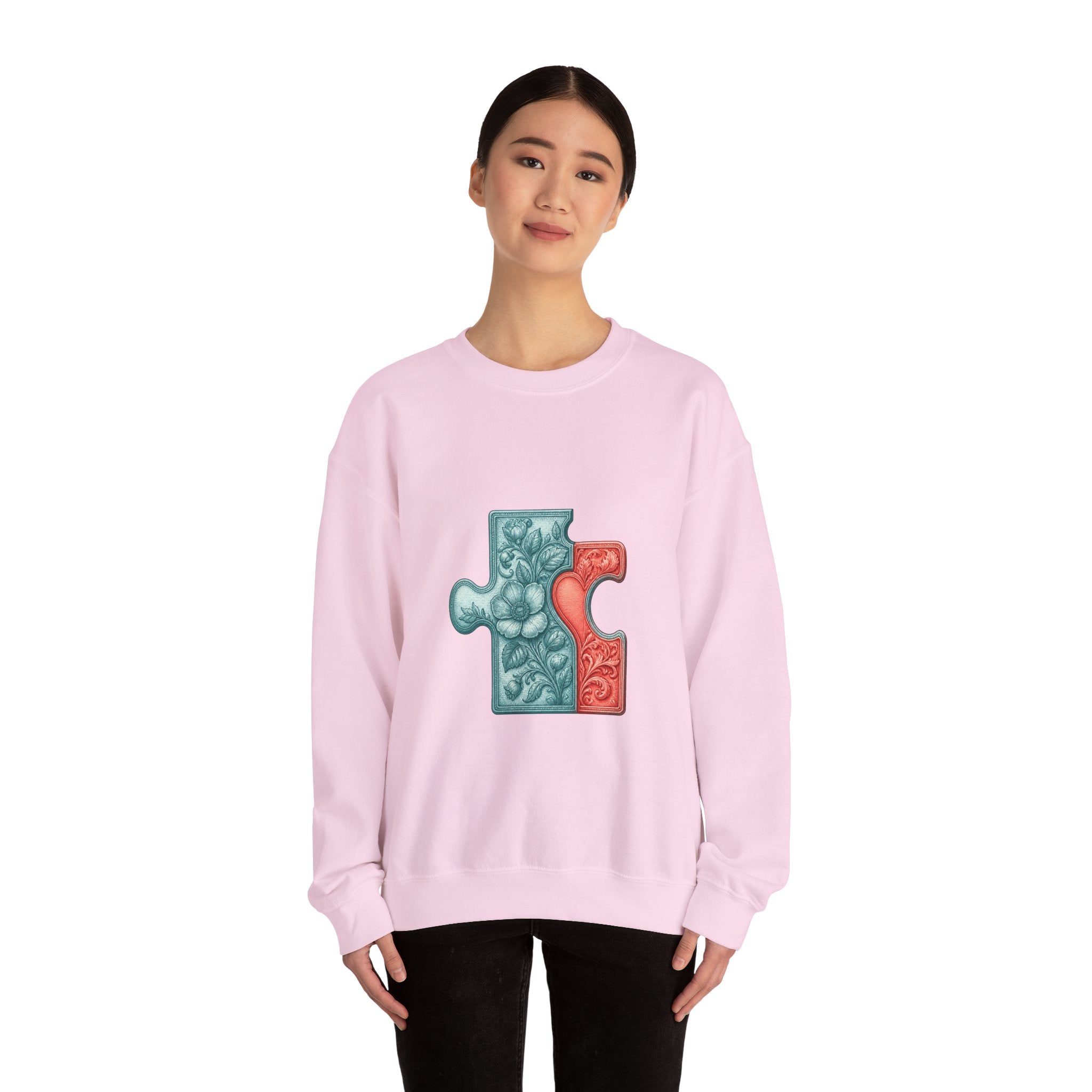 Matching Couple Sweatshirt - Puzzle Pieces Matching Couple Crewneck Sweatshirt Vintage Art His Hers Wedding Gift - Design A