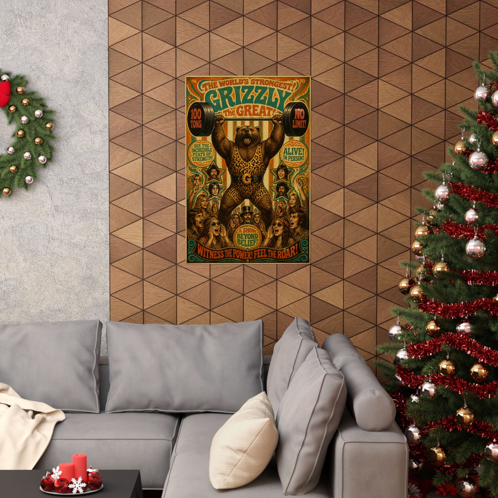 Strongman Bear Wall Art Poster 24×36 Psychedelic Dining Room Decor Maximalist Print