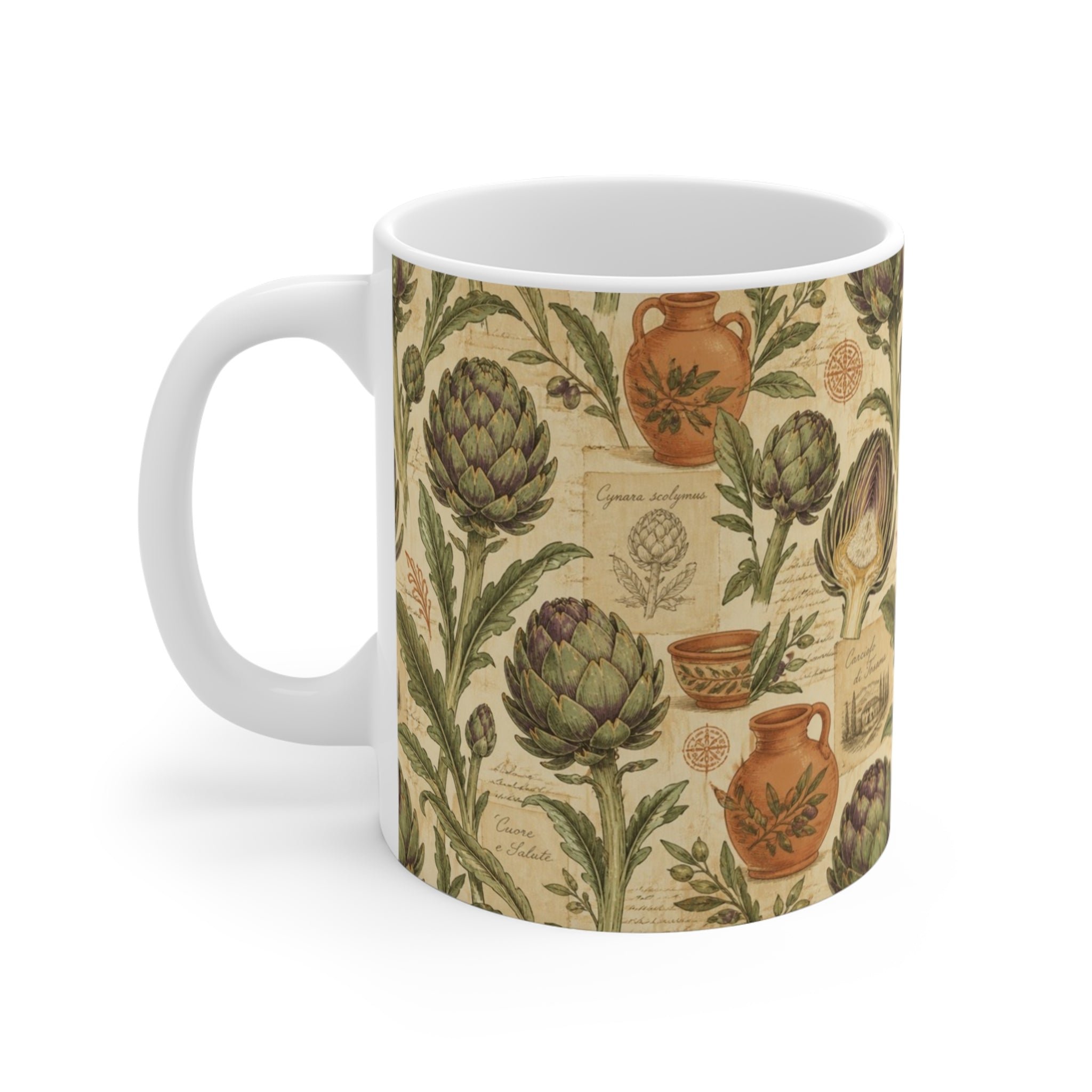 Globe Artichokes 11oz Ceramic Mug Mediterranean Kitchen Botanical Design Italian Cottagecore Gift