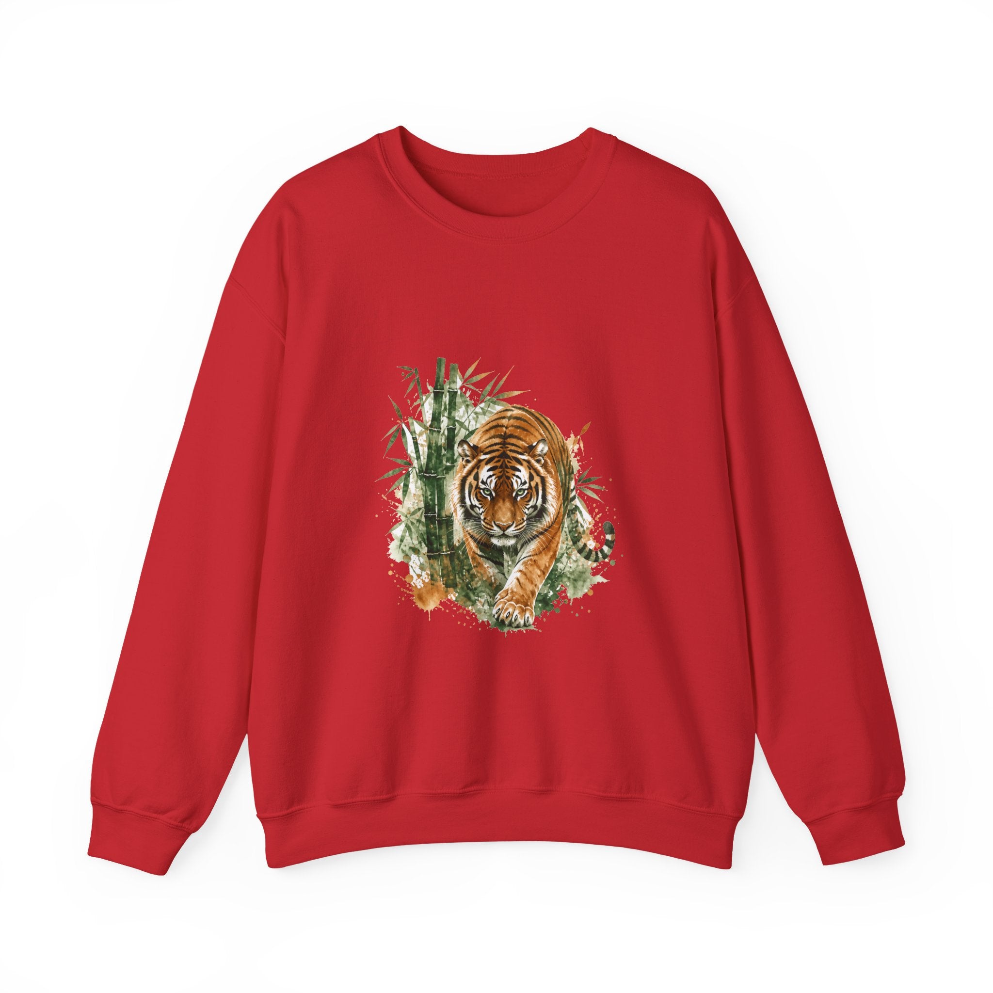 Matching Couple Sweatshirt - Tiger & Crane Matching Couple Premium Fleece Sweatshirt Watercolor Art His Hers Birthday Gift - Design A