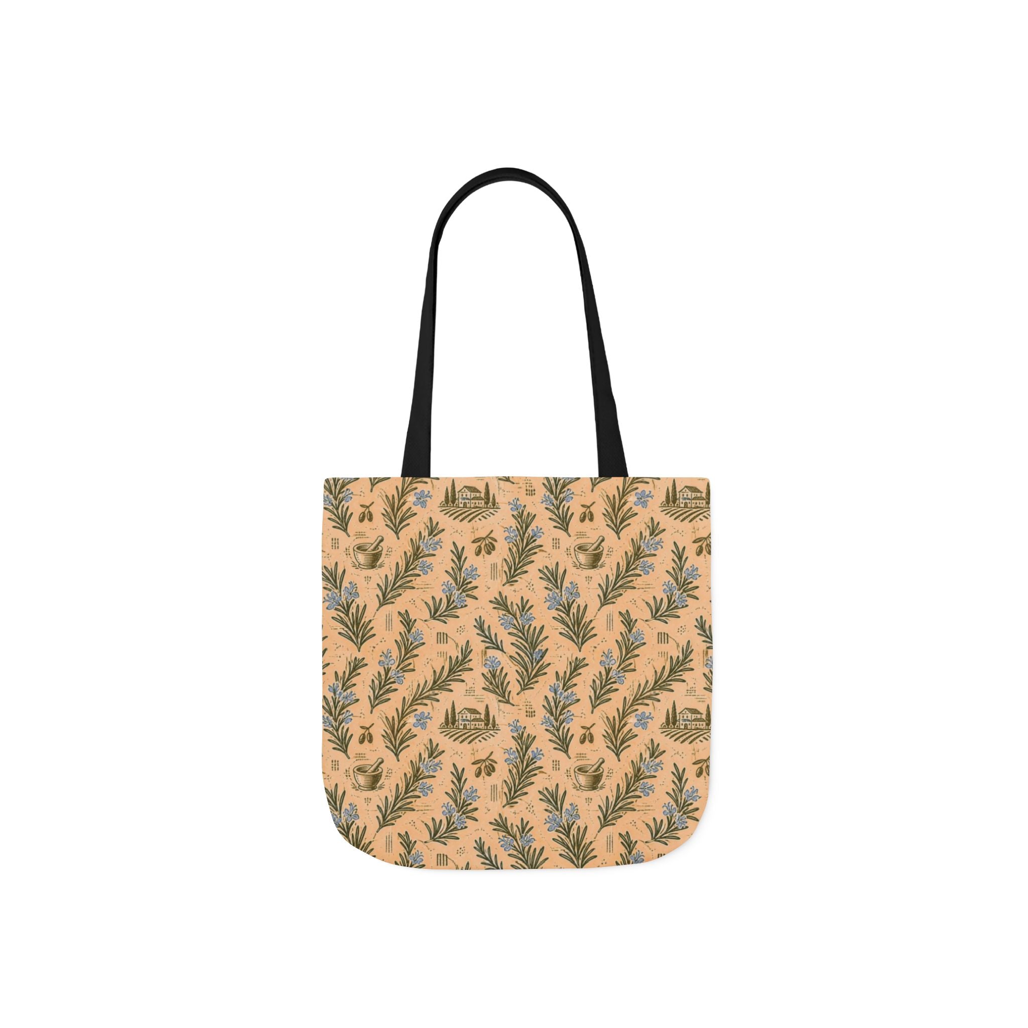 Rosemary Sprigs Canvas Tote Bag Mediterranean Kitchen Linocut Design Italian Cottagecore Gift