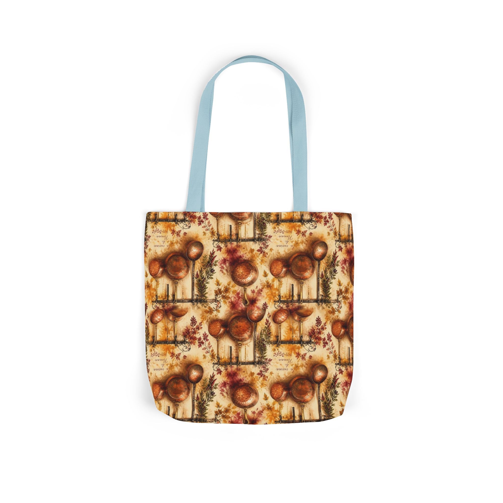 Copper Cookware Canvas Tote Bag Mediterranean Kitchen Watercolor Splash Design Italian Cottagecore Gift
