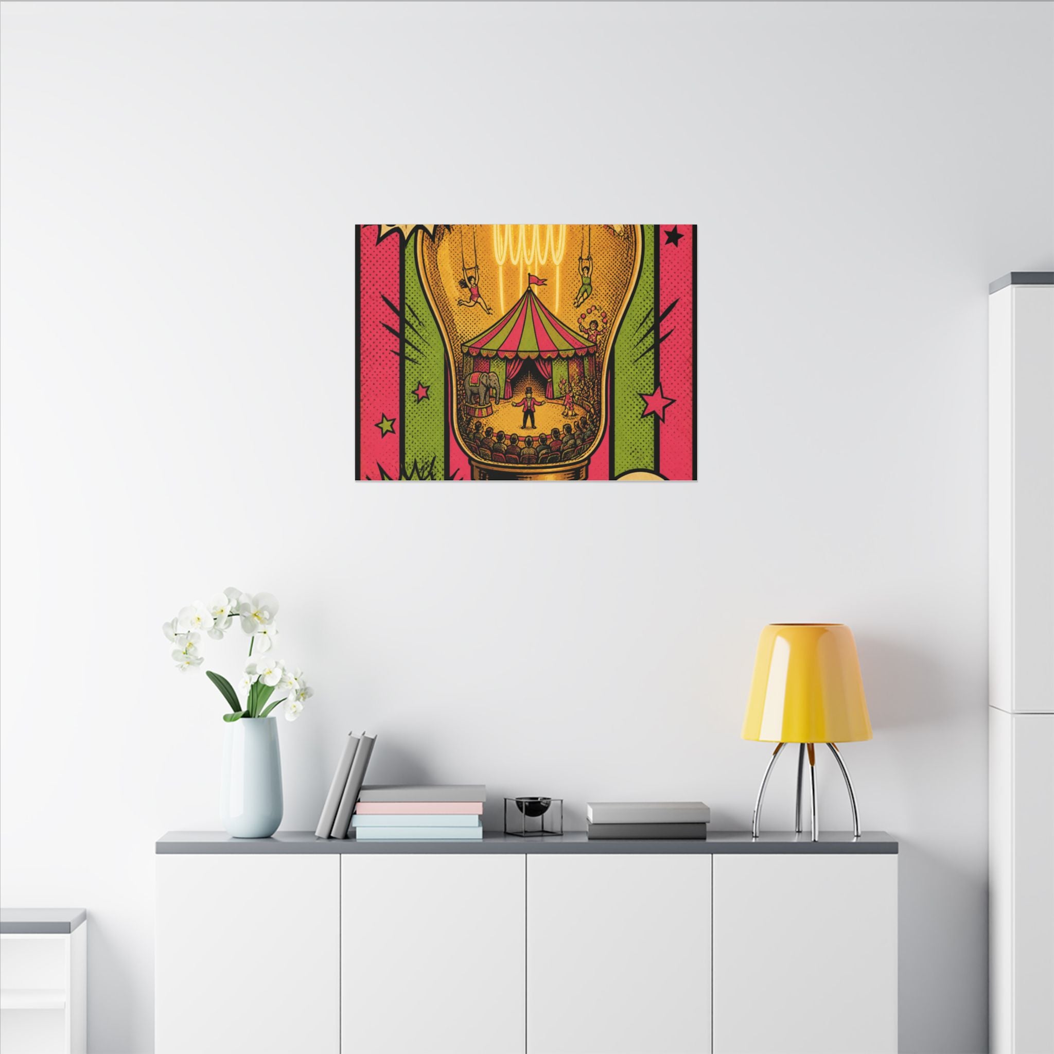 Light Bulb Circus Wall Art Canvas 16×20 Pop Art Living Room Decor Maximalist Print