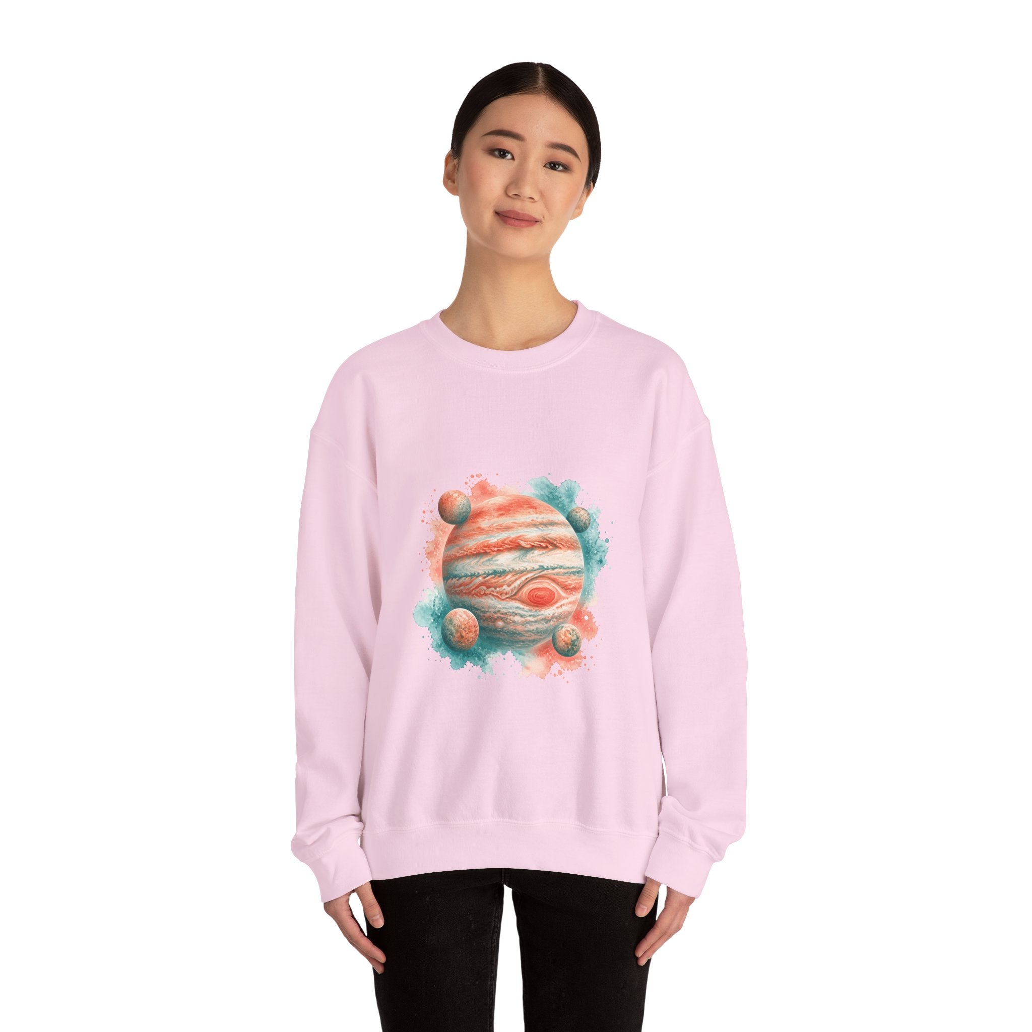 Matching Couple Sweatshirt - Saturn & Jupiter Matching Couple Premium Fleece Sweatshirt Watercolor Art His Hers Birthday Gift - Design B