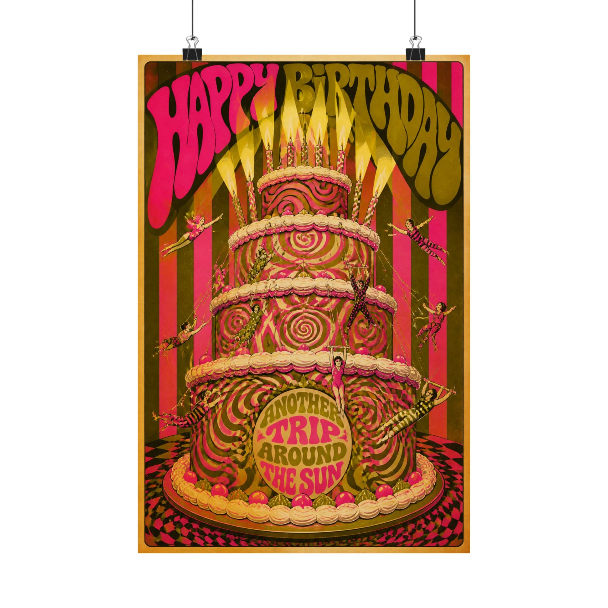 Birthday Cake Trapeze Wall Art Poster 24×36 Psychedelic Dining Room Decor Maximalist Print