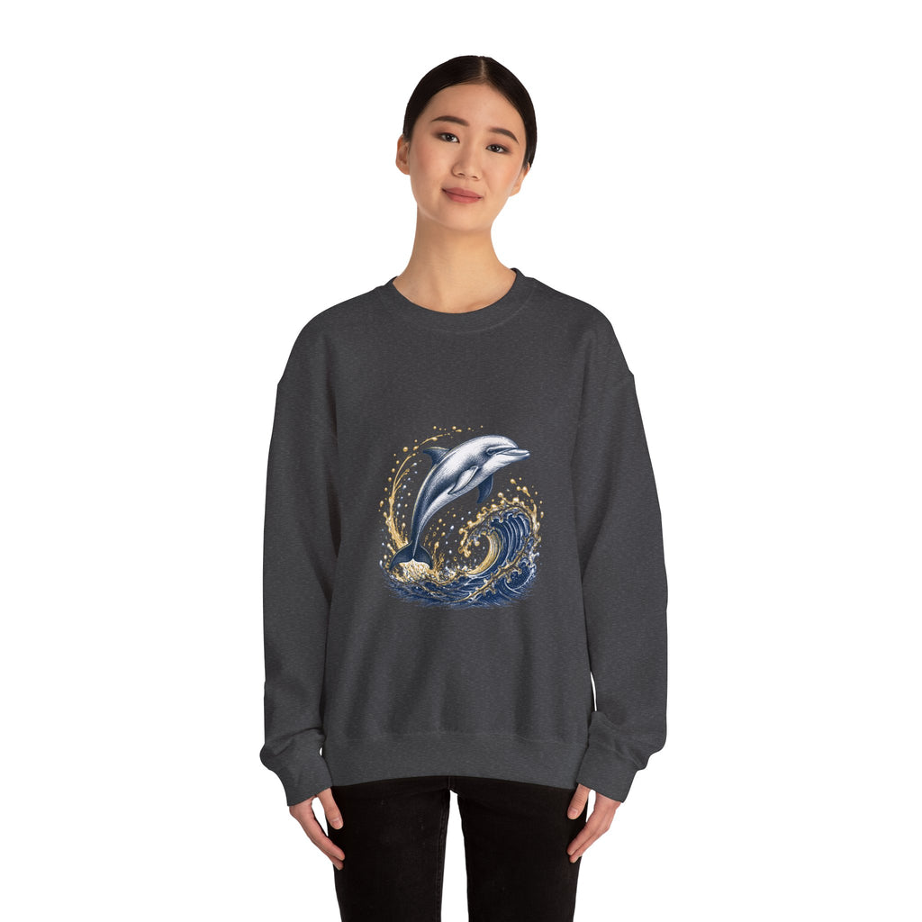 Matching Couple Sweatshirt - Shark & Dolphin Matching Couple Comfort Colors Crew Hand-Drawn Art His Hers Anniversary Gift - Design B