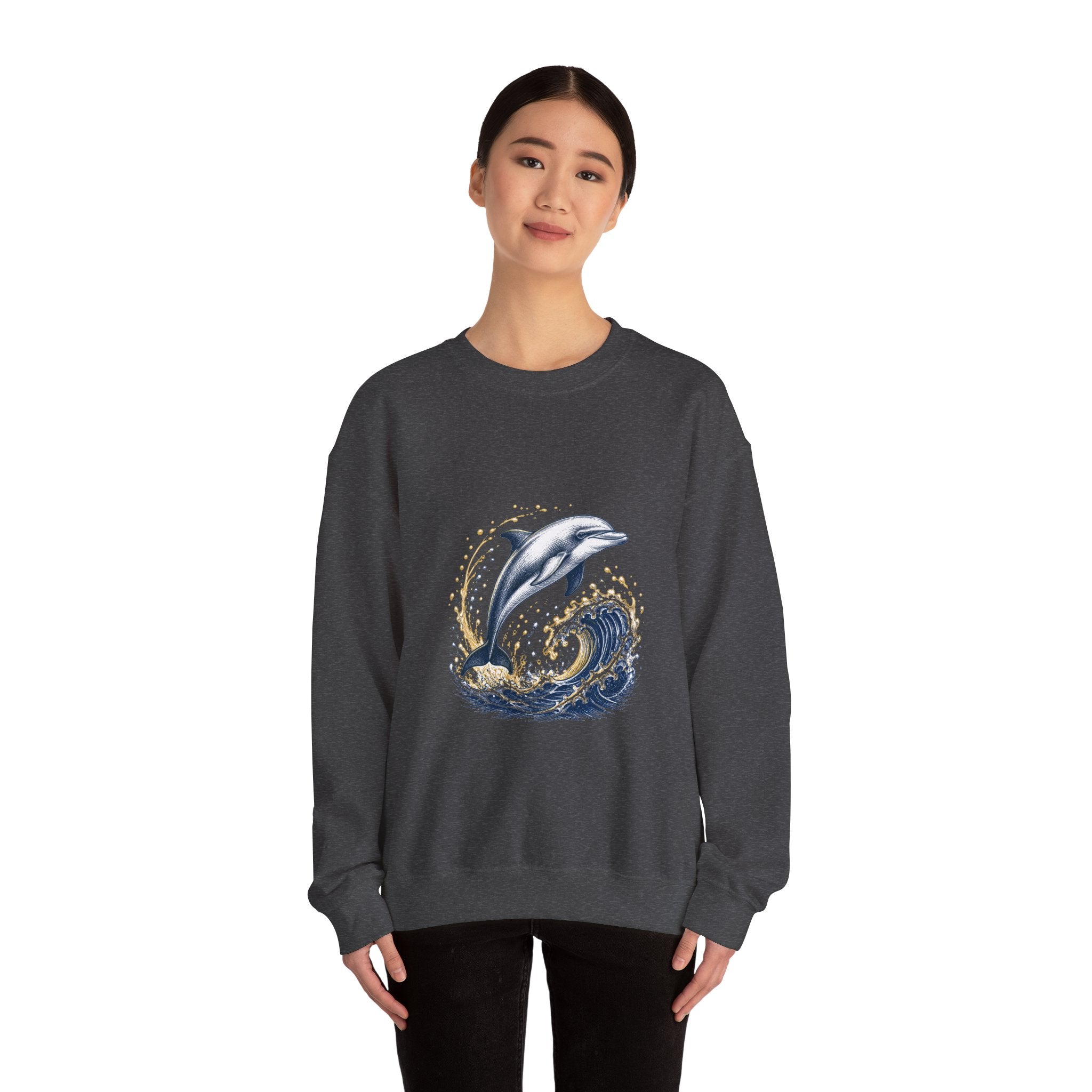 Matching Couple Sweatshirt - Shark & Dolphin Matching Couple Comfort Colors Crew Hand-Drawn Art His Hers Anniversary Gift - Design B
