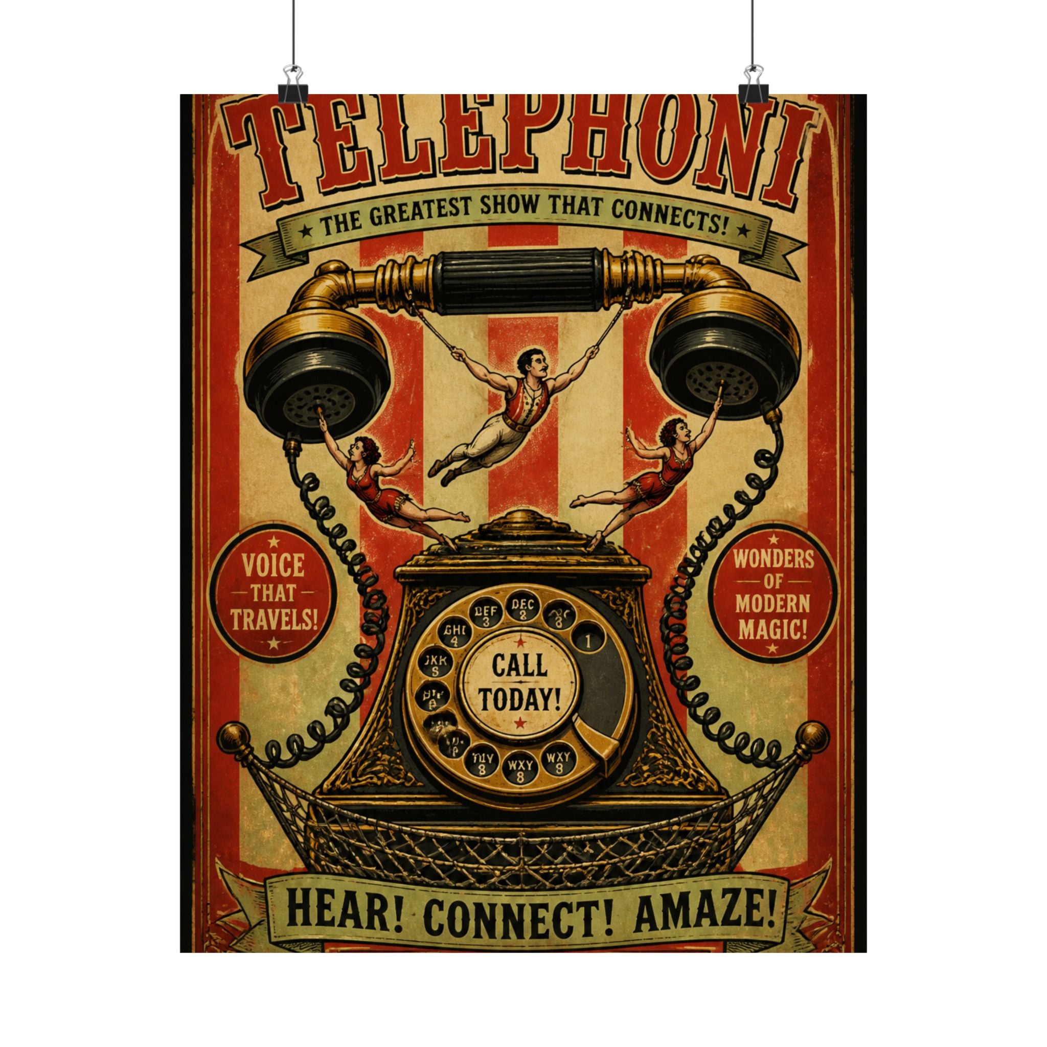 Vintage Telephone Booth Wall Art Poster 24×36 Vintage Circus Bedroom Decor Maximalist Print