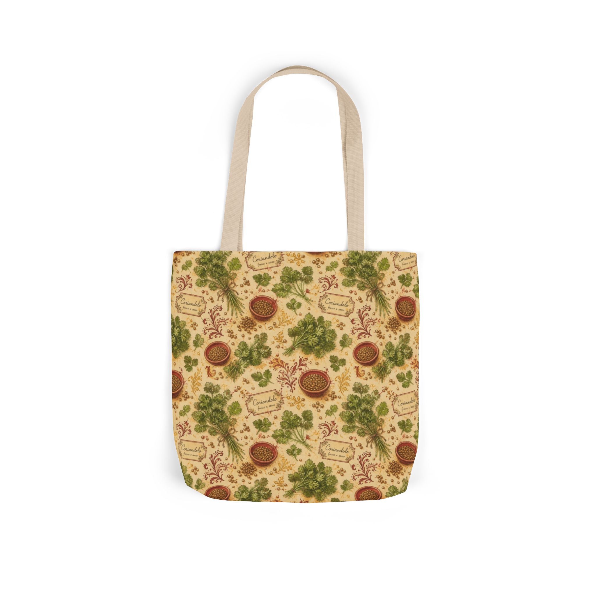 Coriander & Seeds Canvas Tote Bag Mediterranean Kitchen Watercolor Design Italian Cottagecore Gift