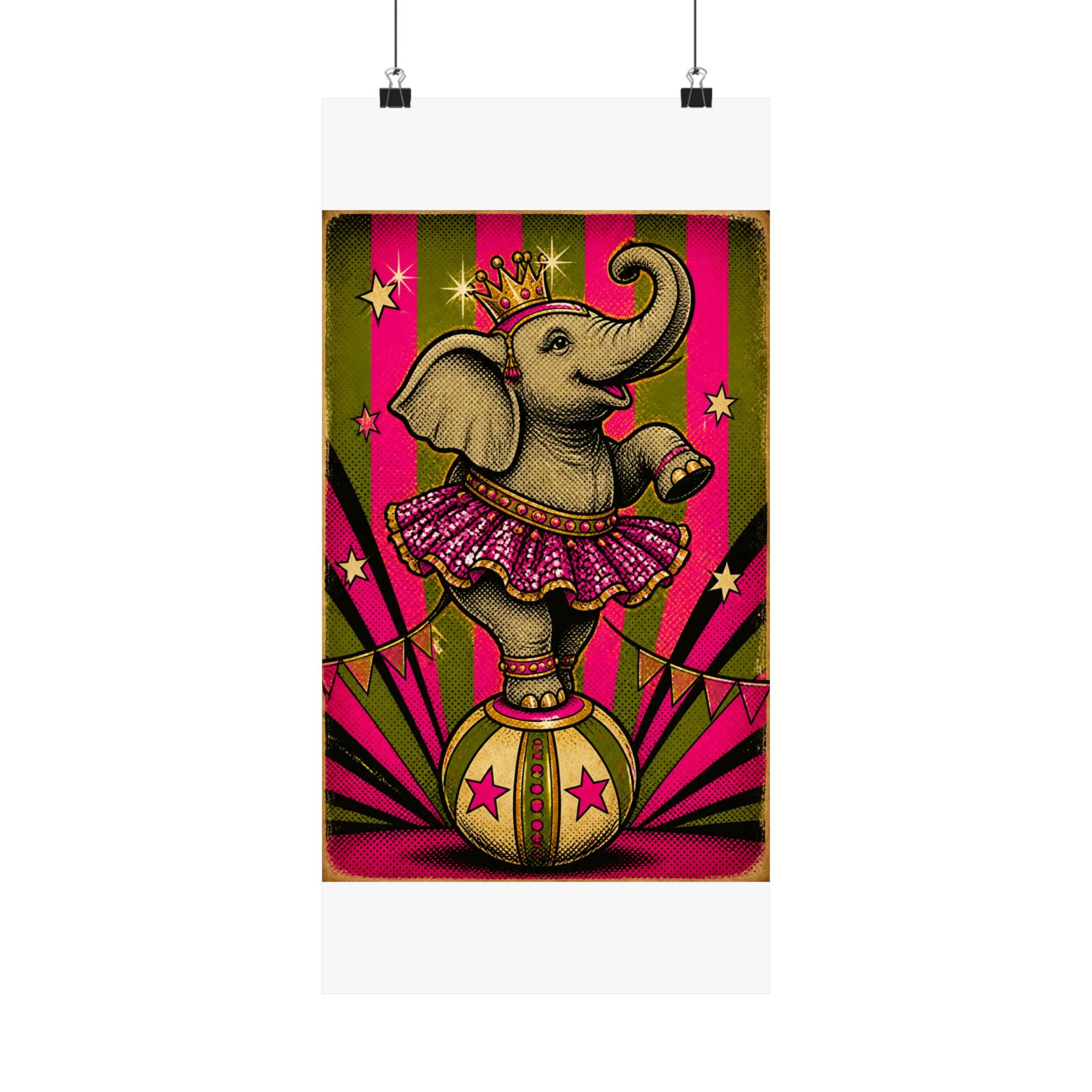 Elephant on Ball Wall Art Poster 24×36 Pop Art Restaurant Decor Maximalist Print