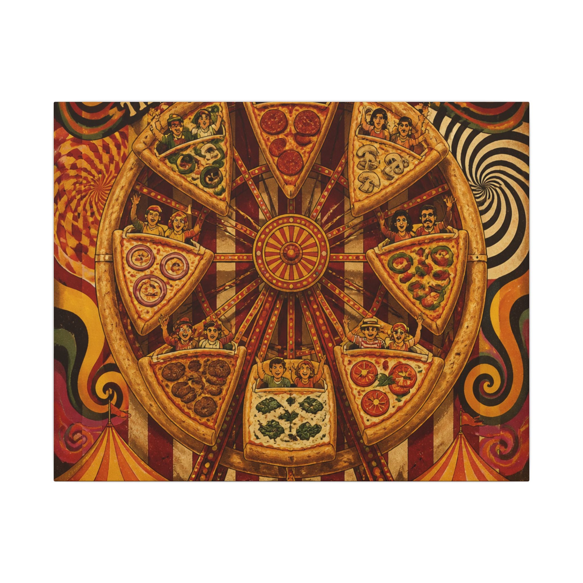 Pizza Ferris Wheel Wall Art Canvas 16×20 Psychedelic Cafe Decor Maximalist Print