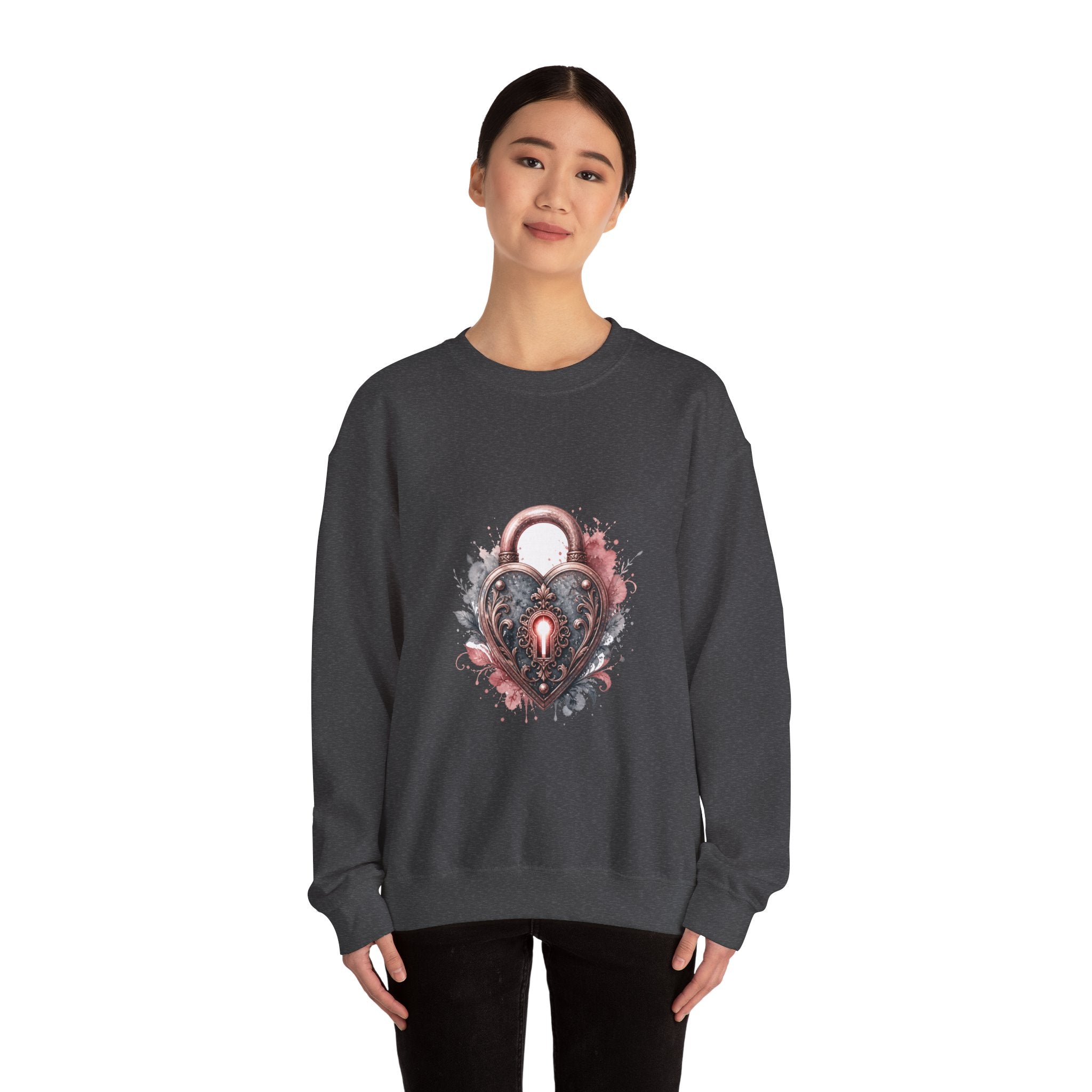Matching Couple Sweatshirt - Key & Lock Matching Couple Comfort Colors Crew Watercolor Art His Hers Birthday Gift - Design B