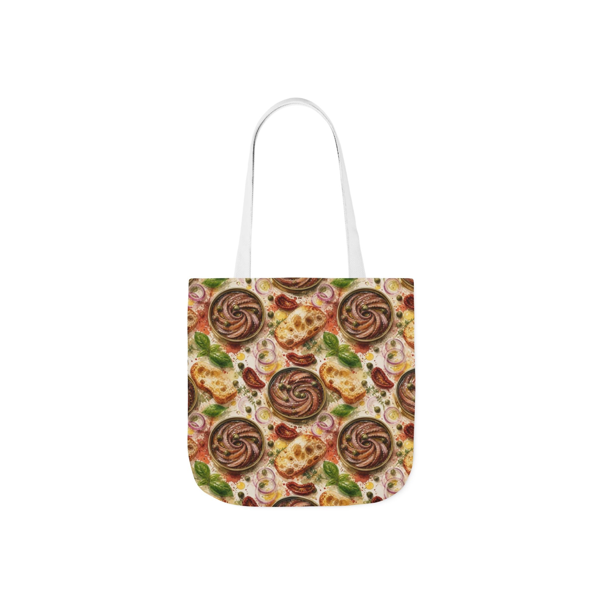 Anchovies & Capers Canvas Tote Bag Mediterranean Kitchen Watercolor Splash Design Italian Cottagecore Gift