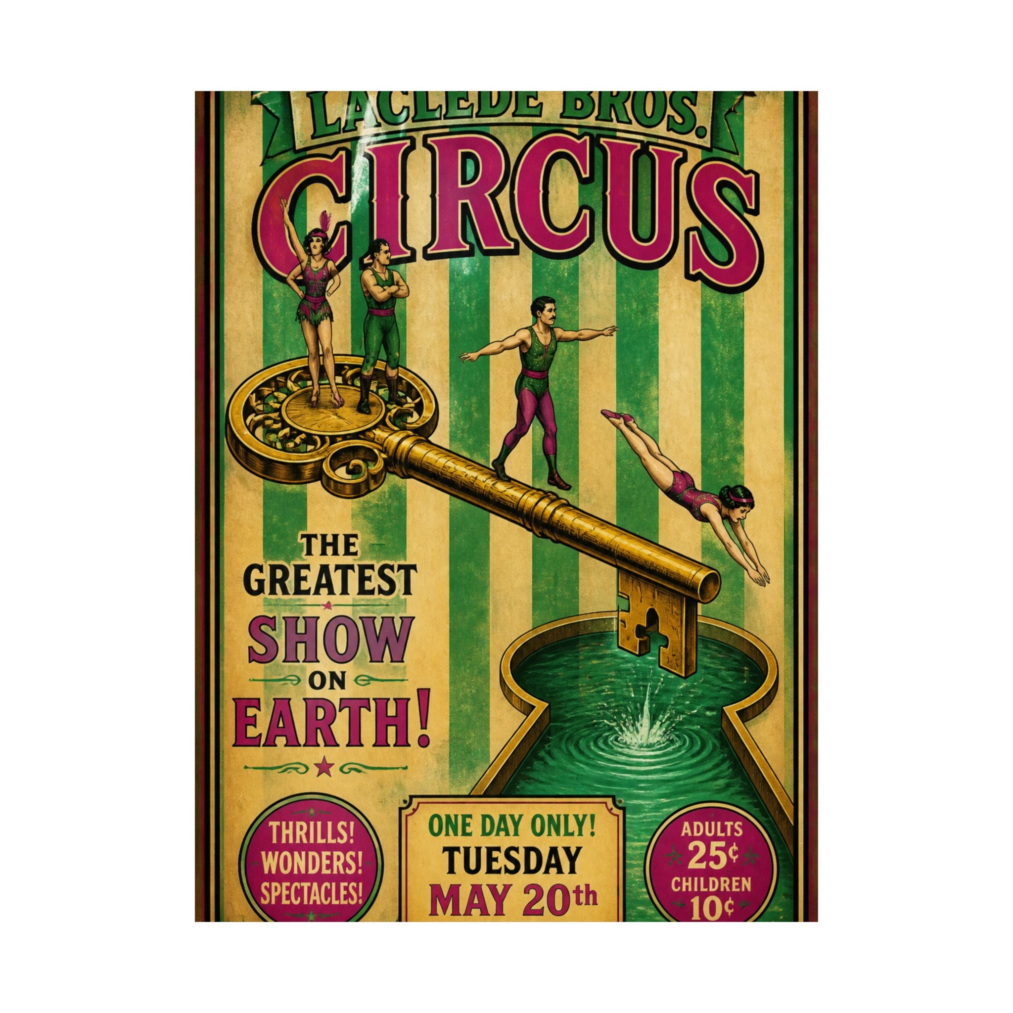Giant Key Performance Wall Art Poster 24×36 Vintage Circus Bedroom Decor Maximalist Print