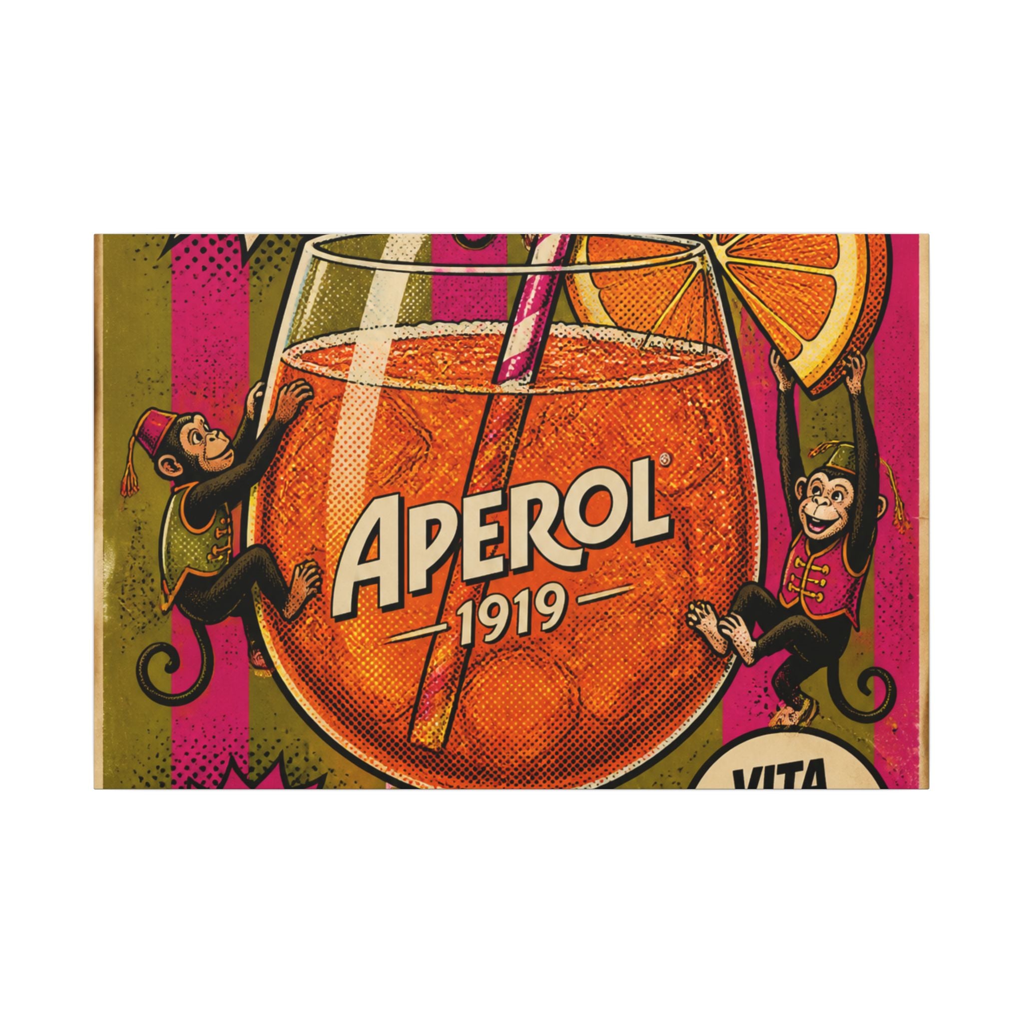 Aperol Spritz Monkeys Wall Art Canvas 16×20 Pop Art Living Room Decor Maximalist Print