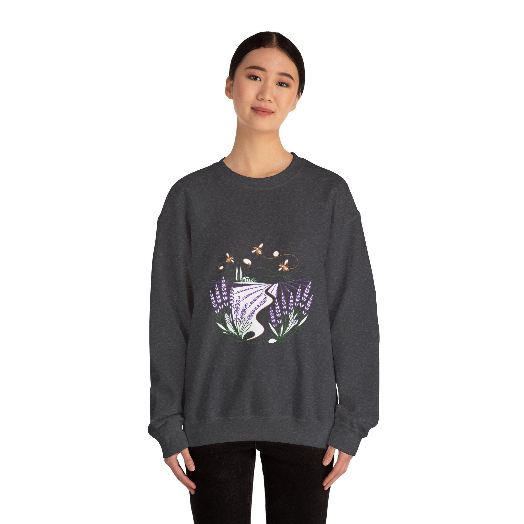 Matching Couple Sweatshirt - Lavender Fields & Canyon Matching Couple Premium Fleece Sweatshirt Minimalist Art His Hers Christmas Gift - Design A
