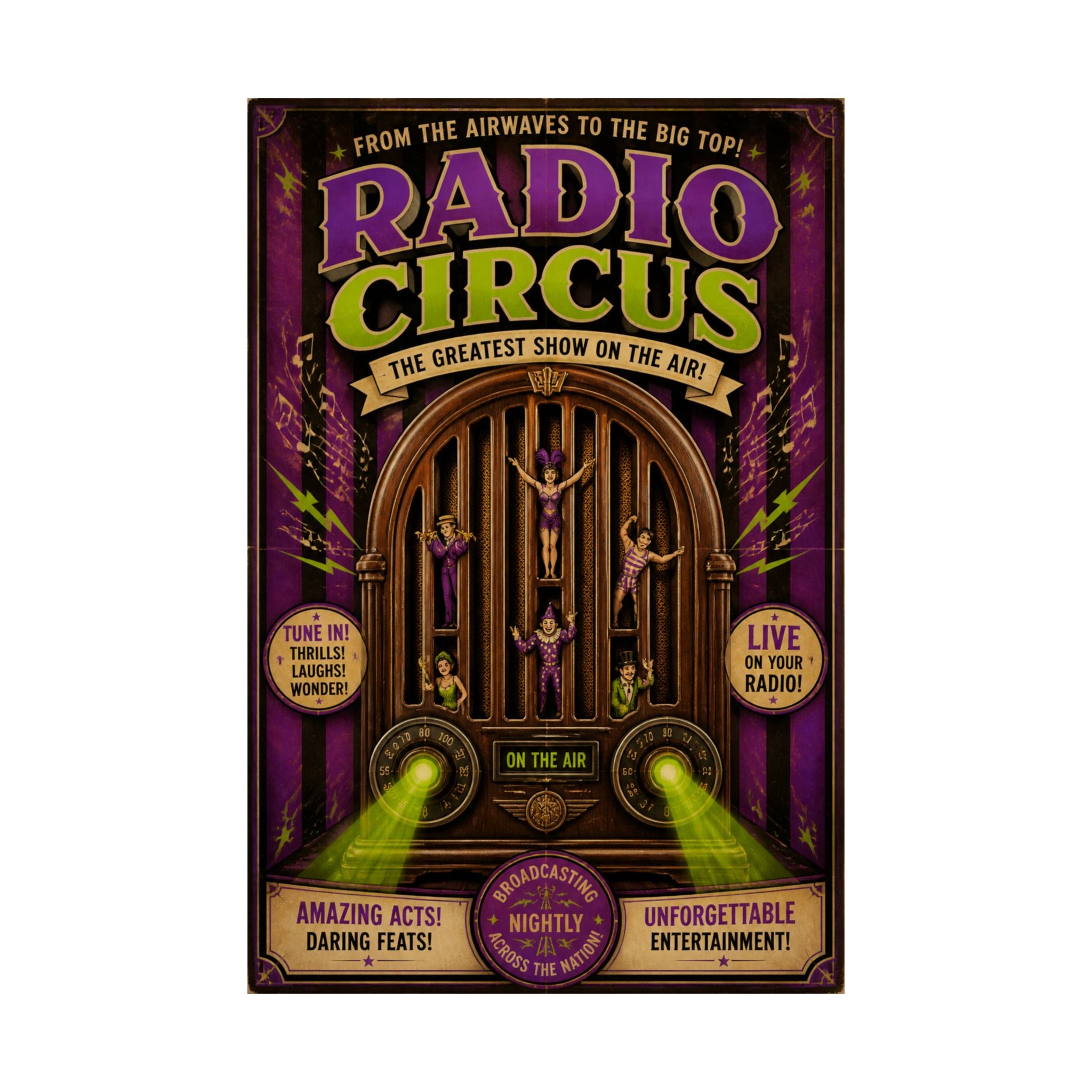 Vintage Radio Stage Wall Art Poster 24×36 Vintage Circus Bedroom Decor Maximalist Print