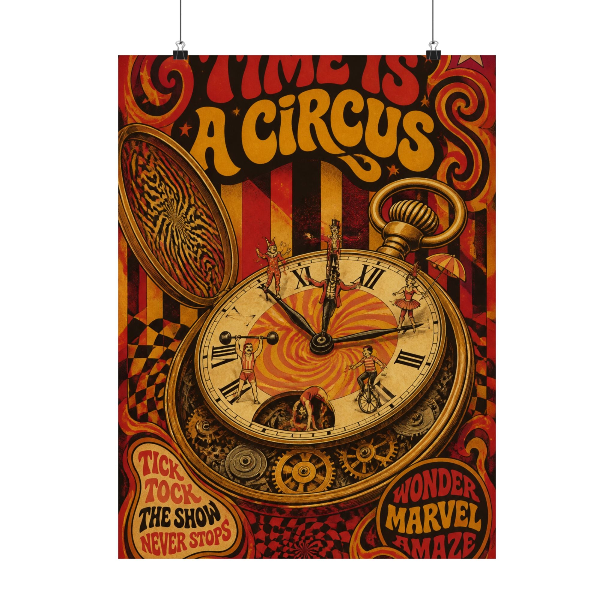 Pocket Watch Performers Wall Art Poster 18×24 Psychedelic Cafe Decor Maximalist Print