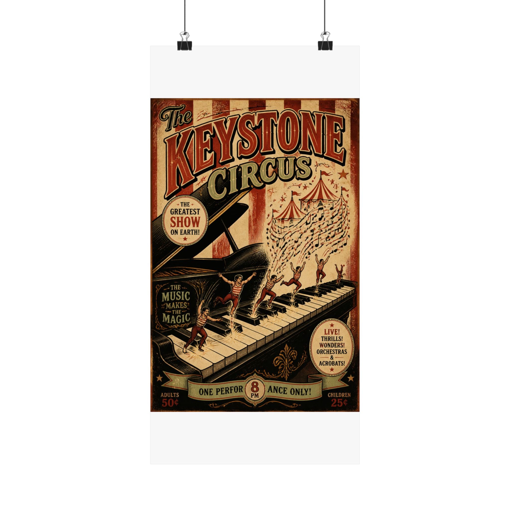 Grand Piano Acrobats Wall Art Poster 18×24 Vintage Circus Kitchen Decor Maximalist Print