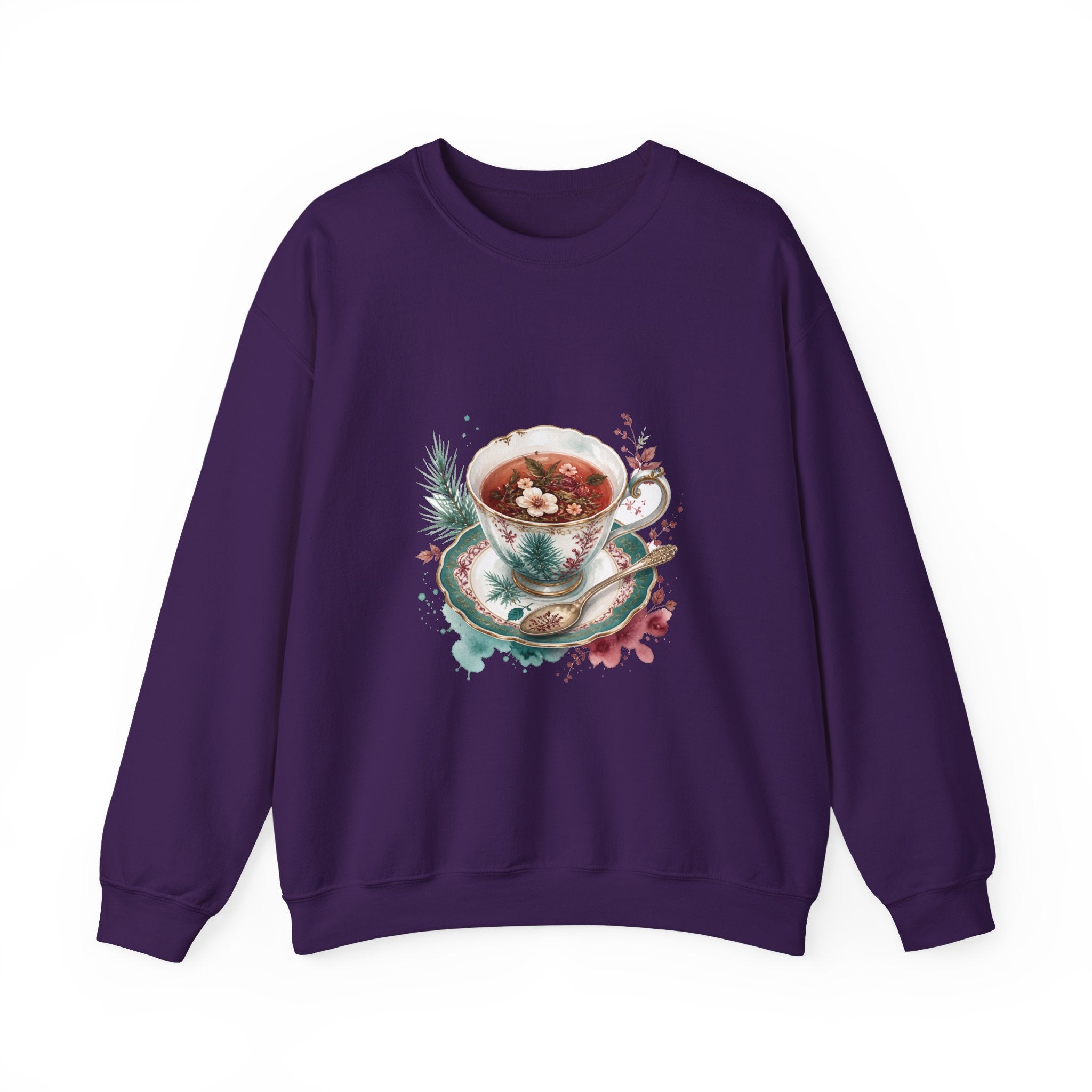 Matching Couple Sweatshirt - Coffee & Tea Matching Couple Comfort Colors Crew Watercolor Art His Hers Birthday Gift - Design B