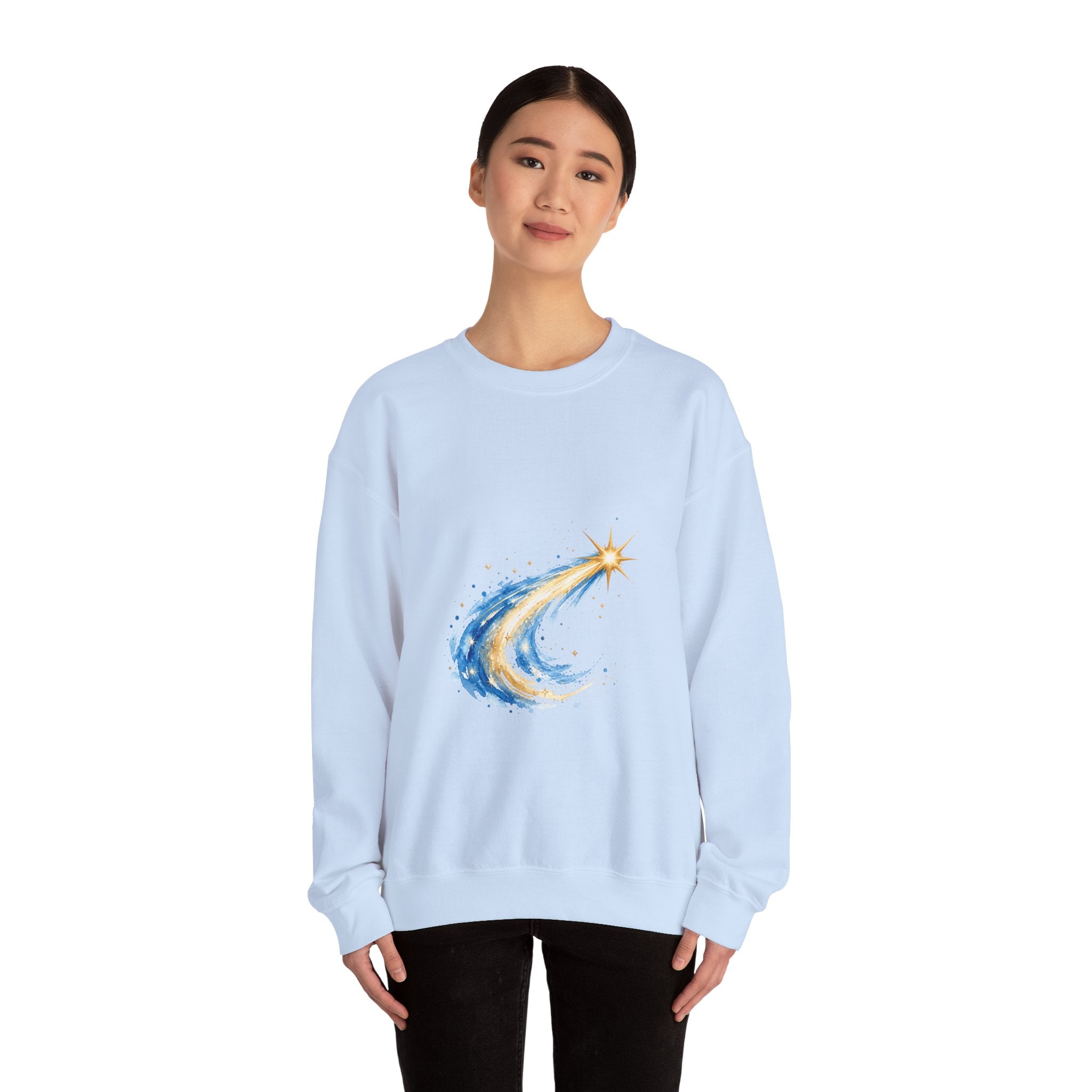 Matching Couple Sweatshirt - Shooting Star & North Star Matching Couple Premium Fleece Sweatshirt Watercolor Art His Hers Birthday Gift - Design A