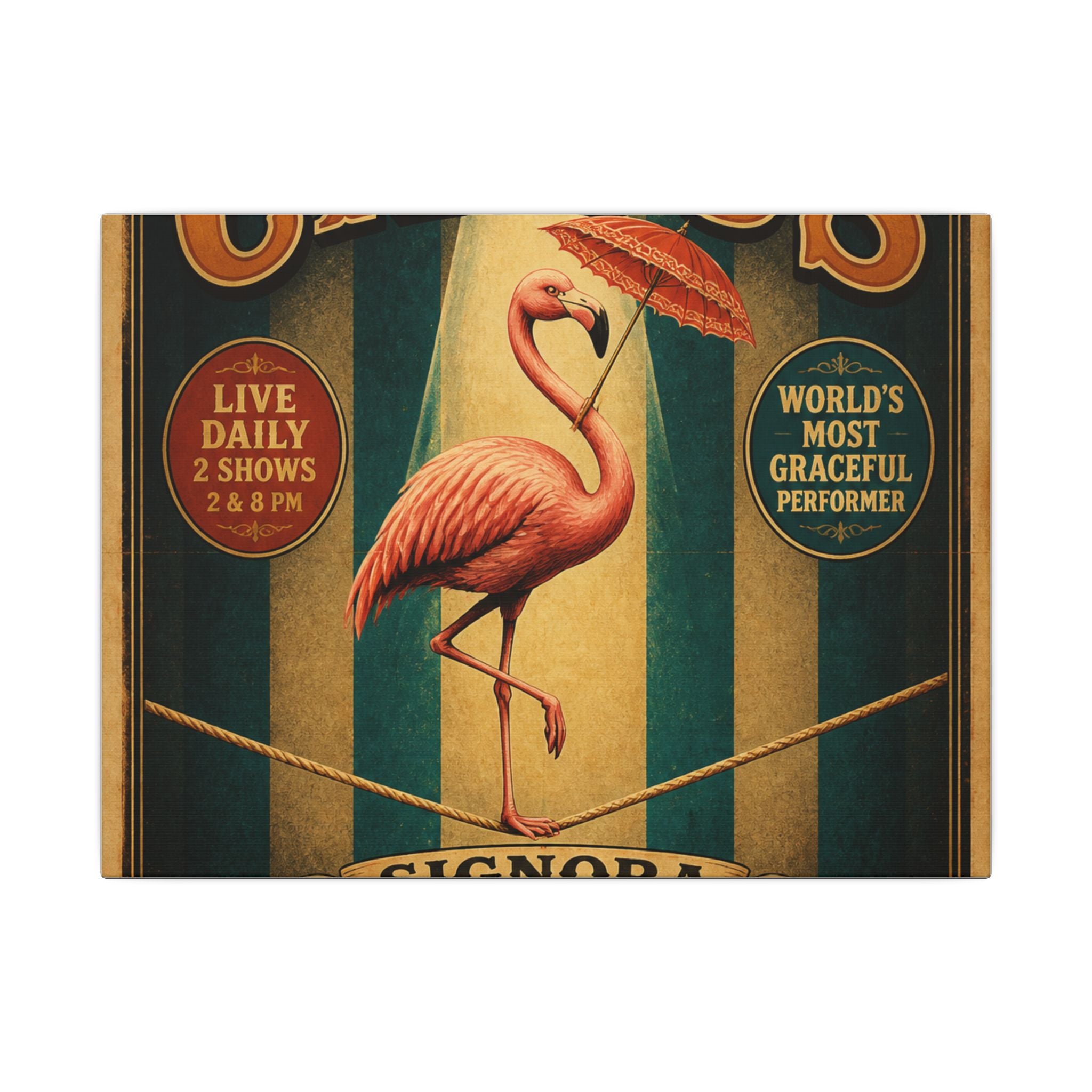 Flamingo Tightrope Wall Art Canvas 24×36 Vintage Circus Bedroom Decor Maximalist Print