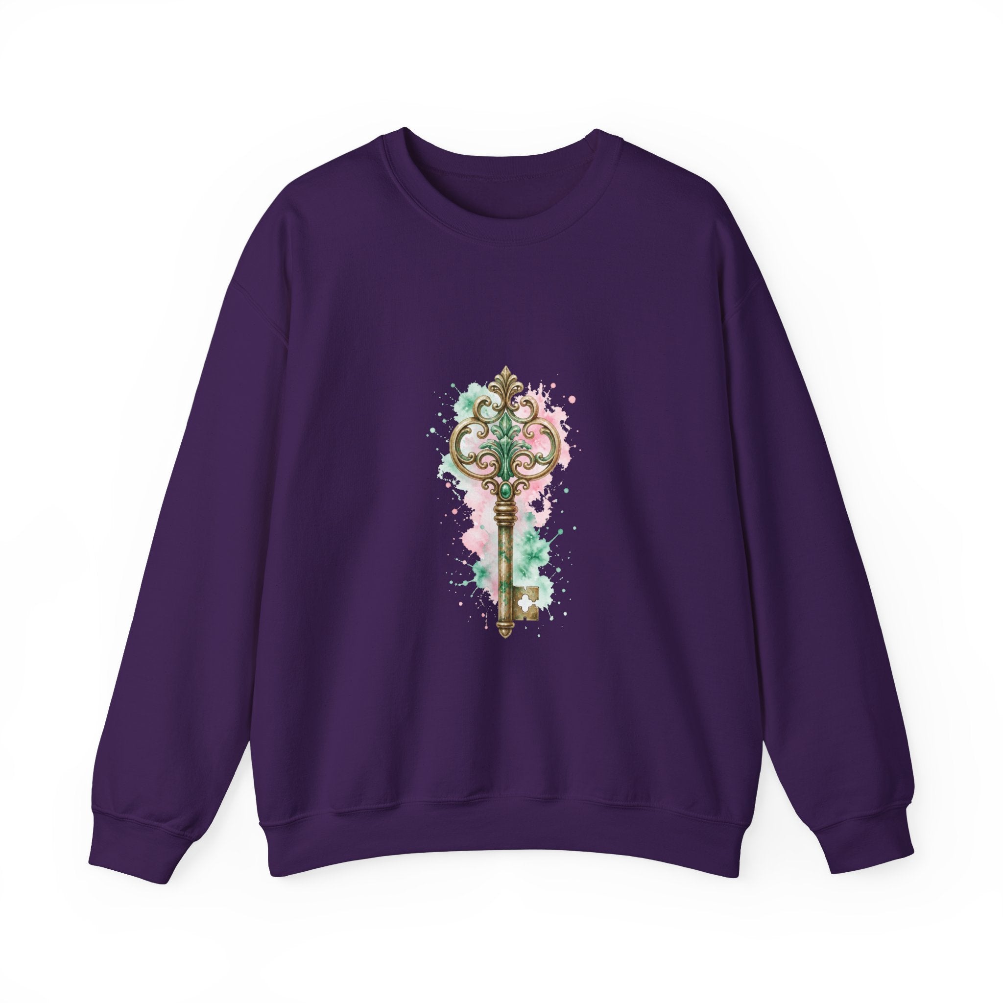 Matching Couple Sweatshirt - Key & Lock Matching Couple Crewneck Sweatshirt Watercolor Art His Hers Engagement Gift - Design A