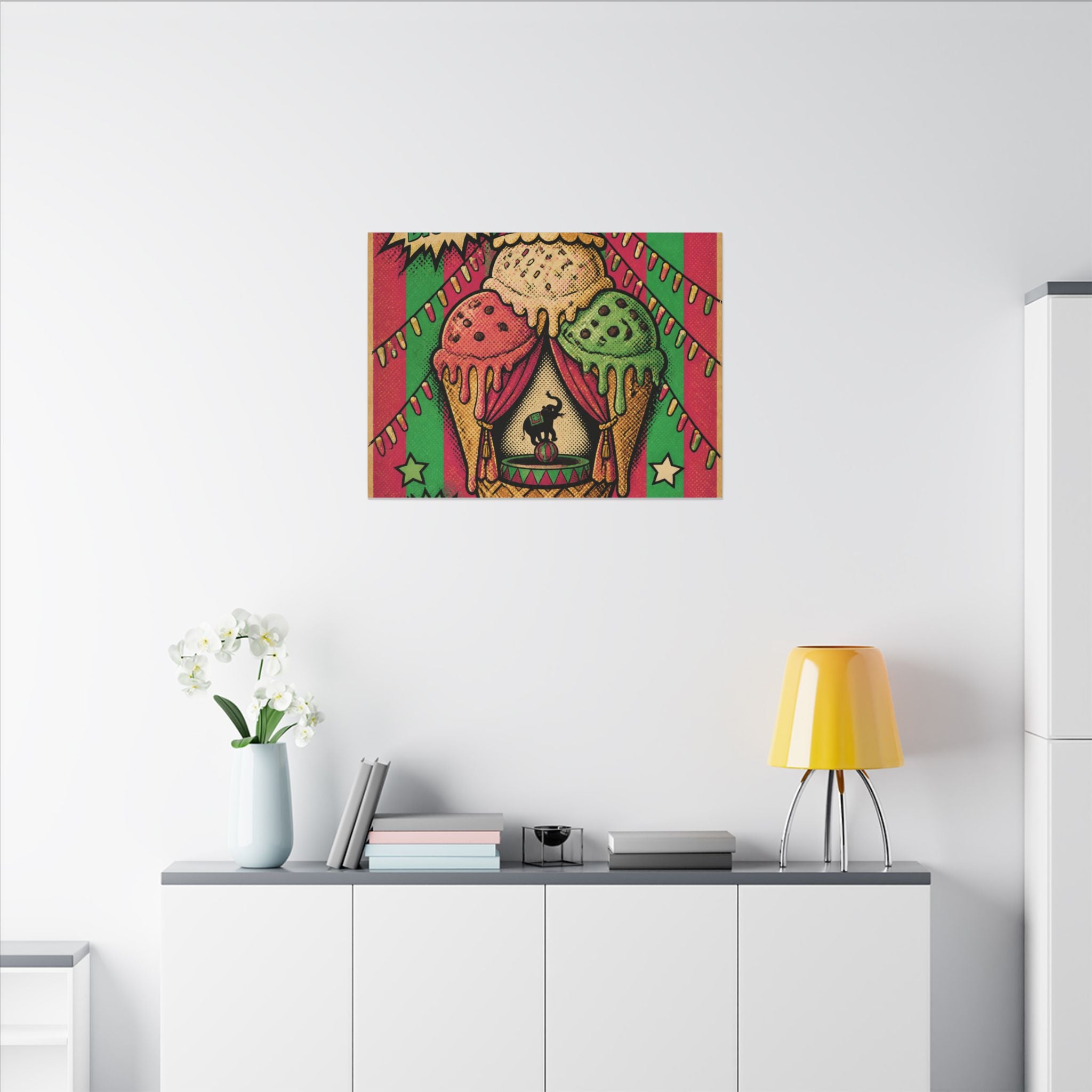 Ice Cream Cone Circus Tent Wall Art Canvas 16×20 Pop Art Living Room Decor Maximalist Print