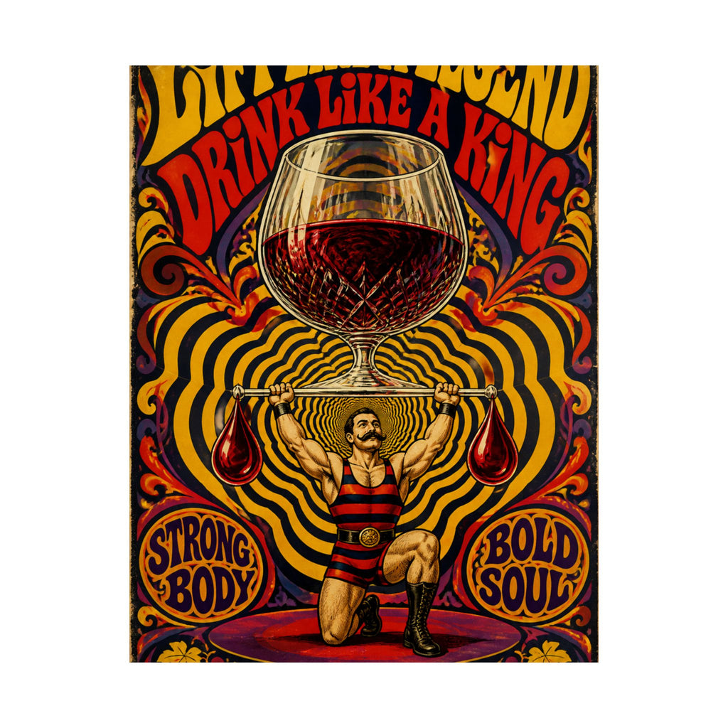 Wine Glass Strongman Wall Art Poster 18×24 Psychedelic Cafe Decor Maximalist Print