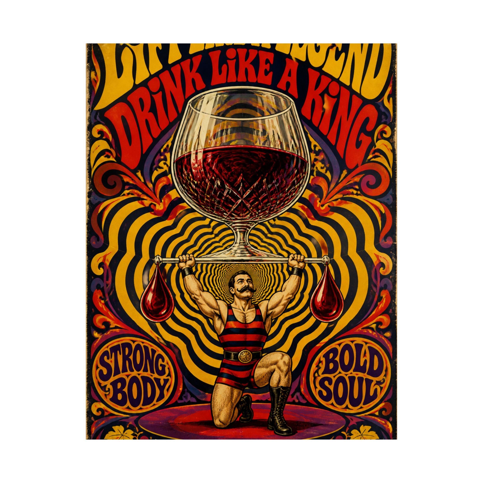 Wine Glass Strongman Wall Art Poster 18×24 Psychedelic Cafe Decor Maximalist Print
