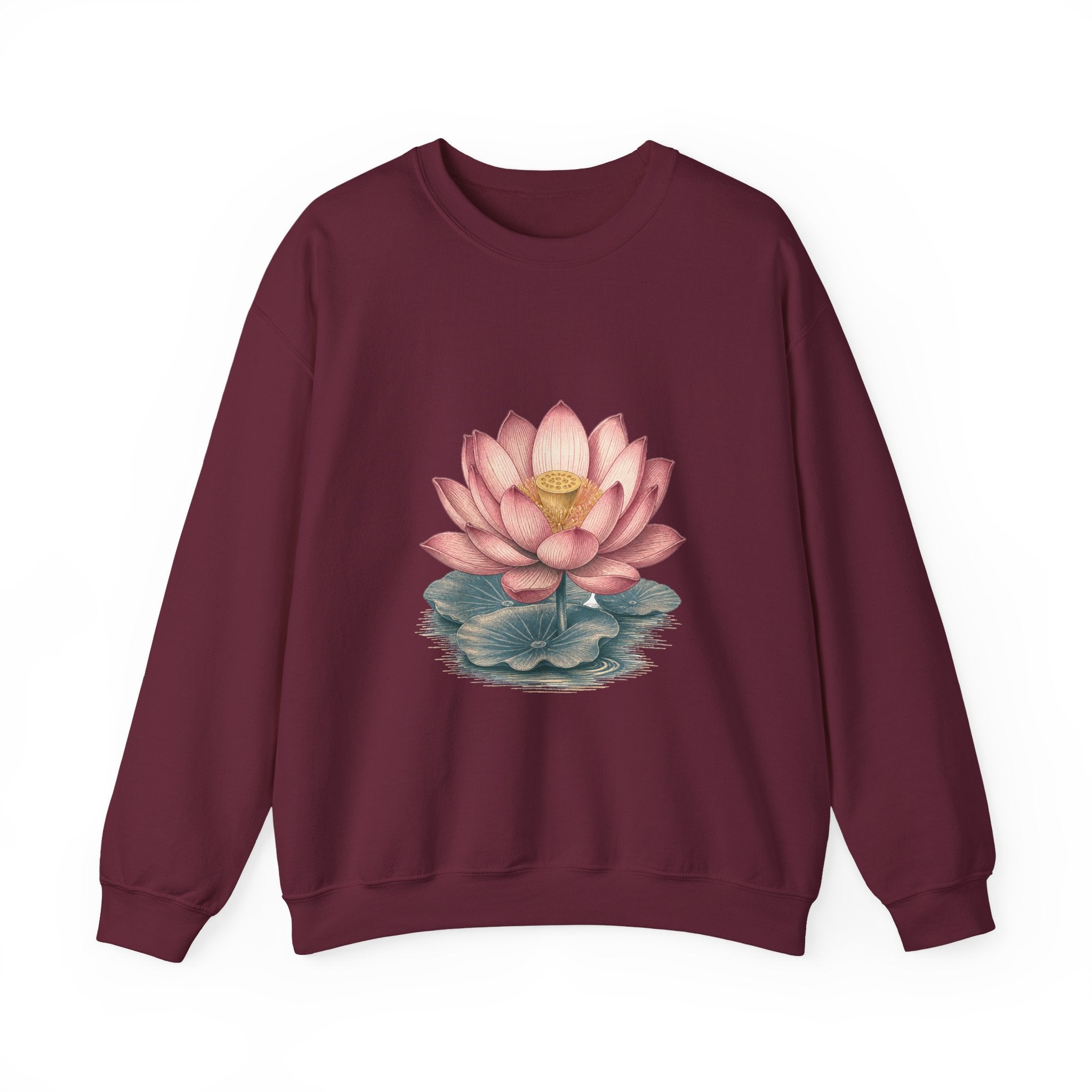 Matching Couple Sweatshirt - Open & Closed Lotus Matching Couple Crewneck Sweatshirt Vintage Art His Hers Wedding Gift - Design A