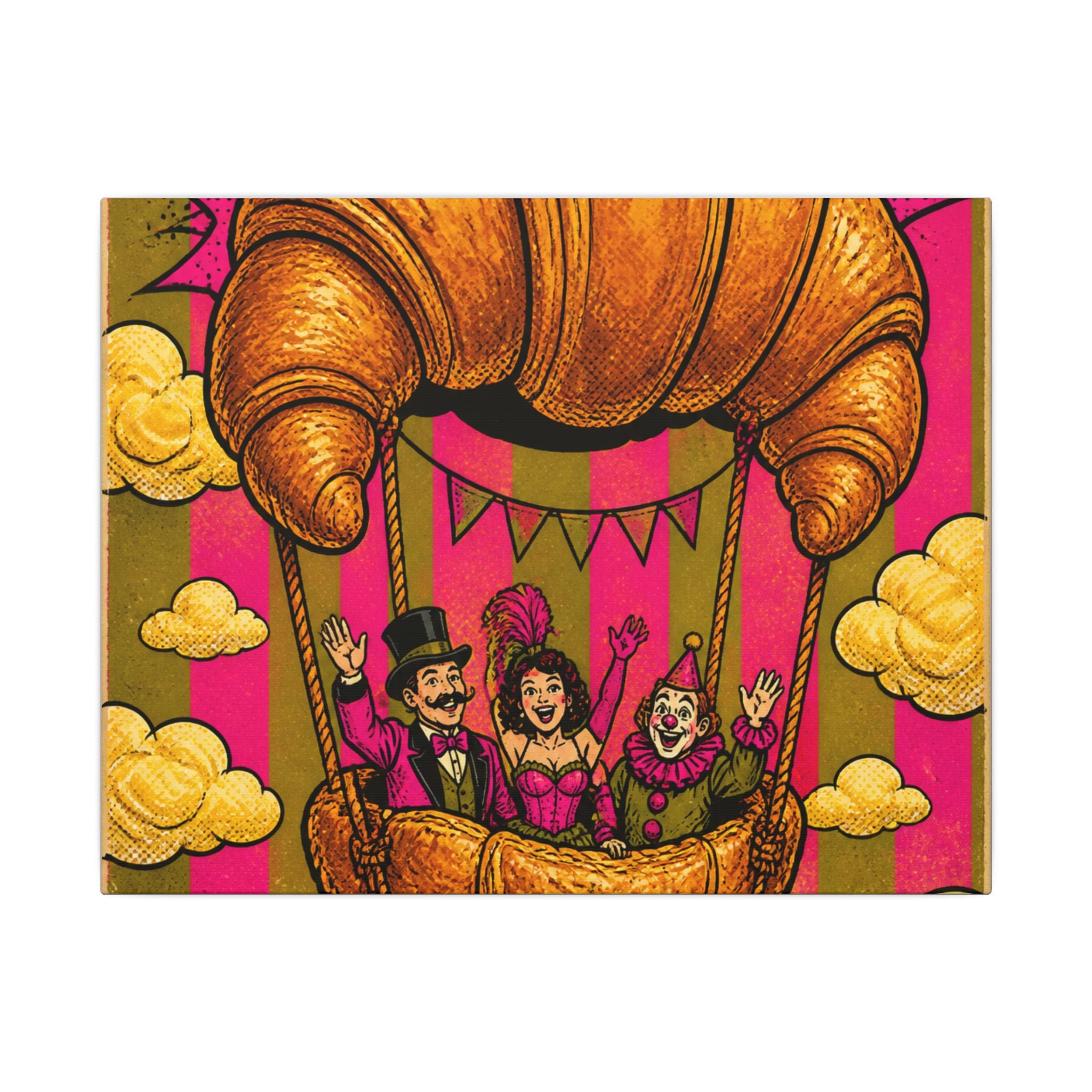 Croissant Hot Air Balloon Wall Art Canvas 24×36 Pop Art Restaurant Decor Maximalist Print