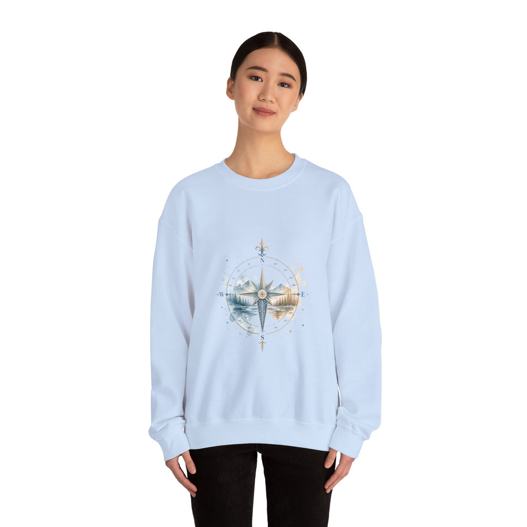 Matching Couple Sweatshirt - Compass North & South Matching Couple Crewneck Sweatshirt Watercolor Art His Hers Engagement Gift - Design B