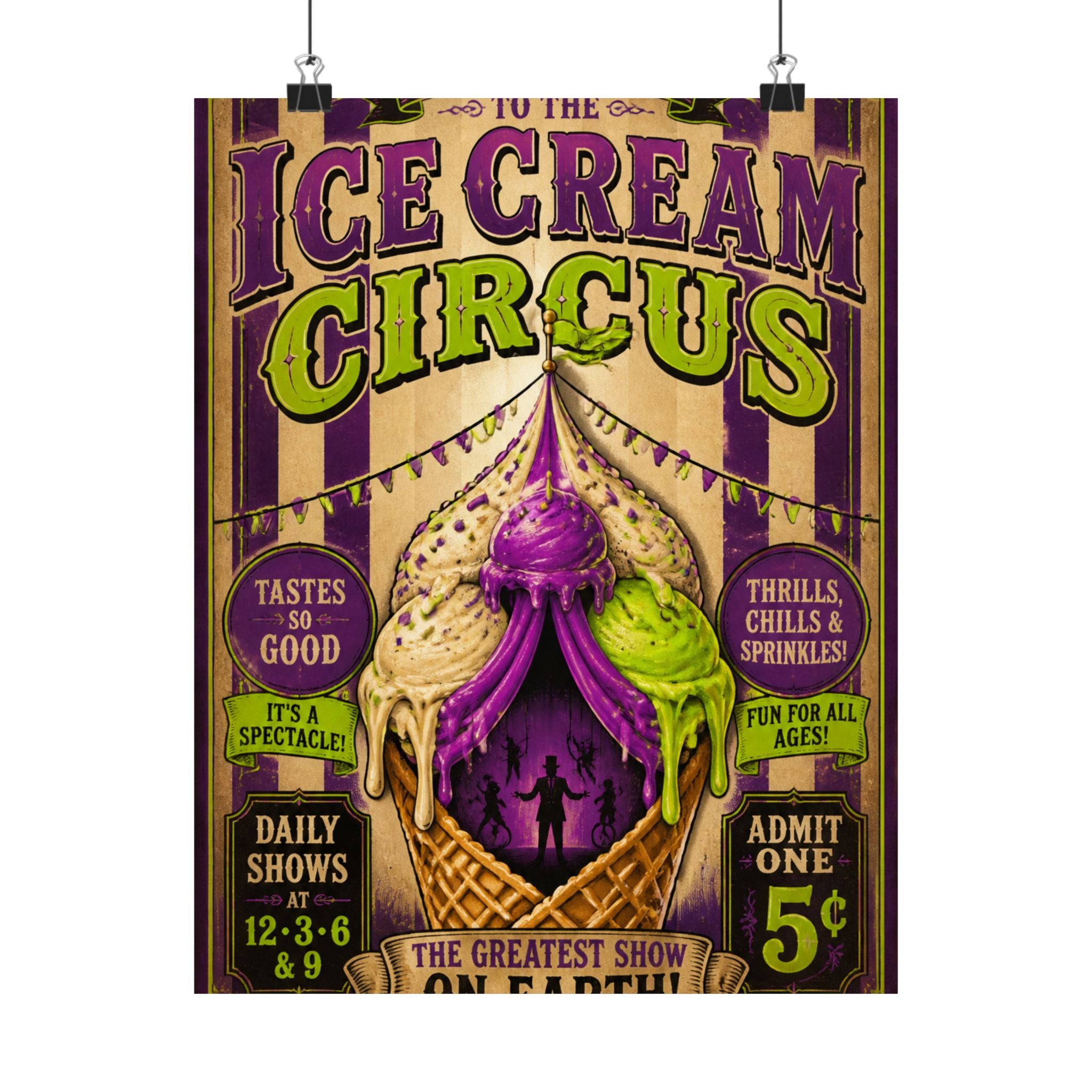 Ice Cream Cone Circus Tent Wall Art Poster 24×36 Vintage Circus Bedroom Decor Maximalist Print
