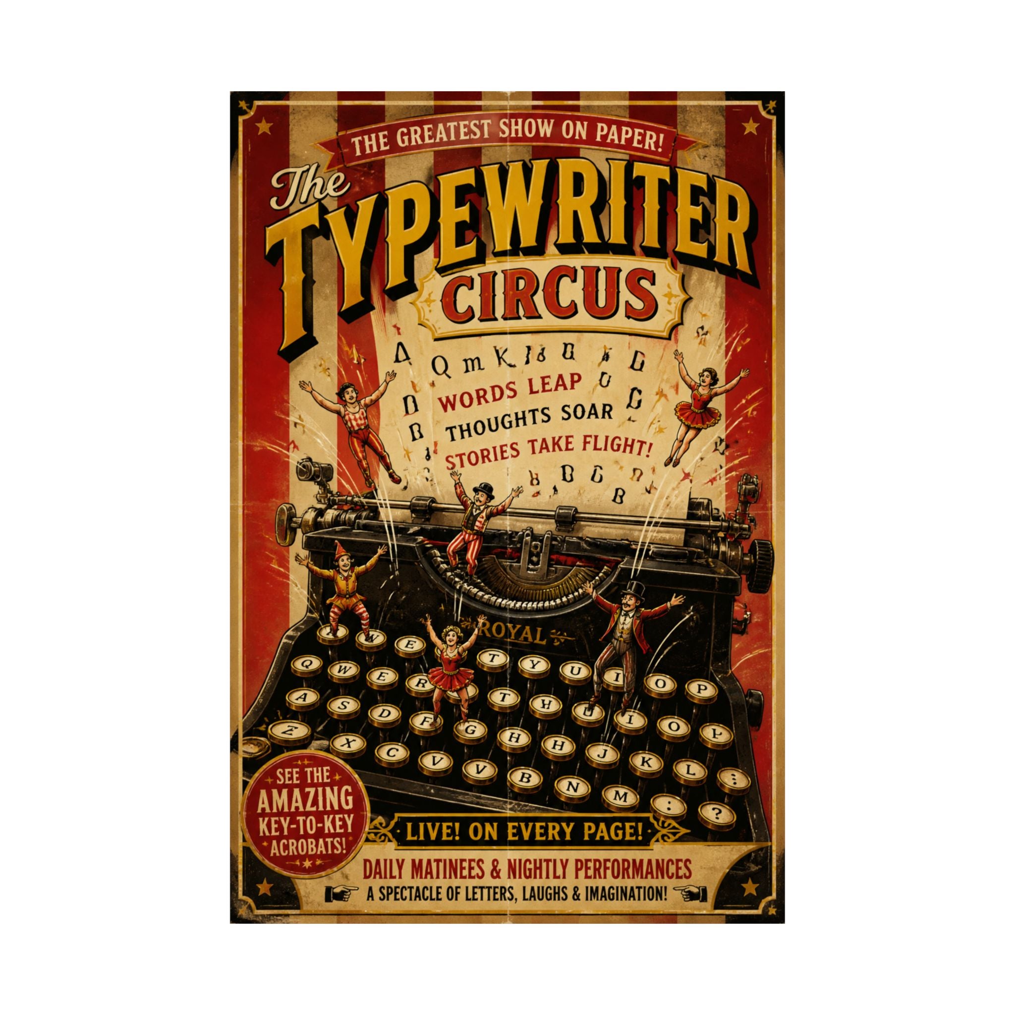 Typewriter Flying Letters Wall Art Poster 24×36 Vintage Circus Bedroom Decor Maximalist Print