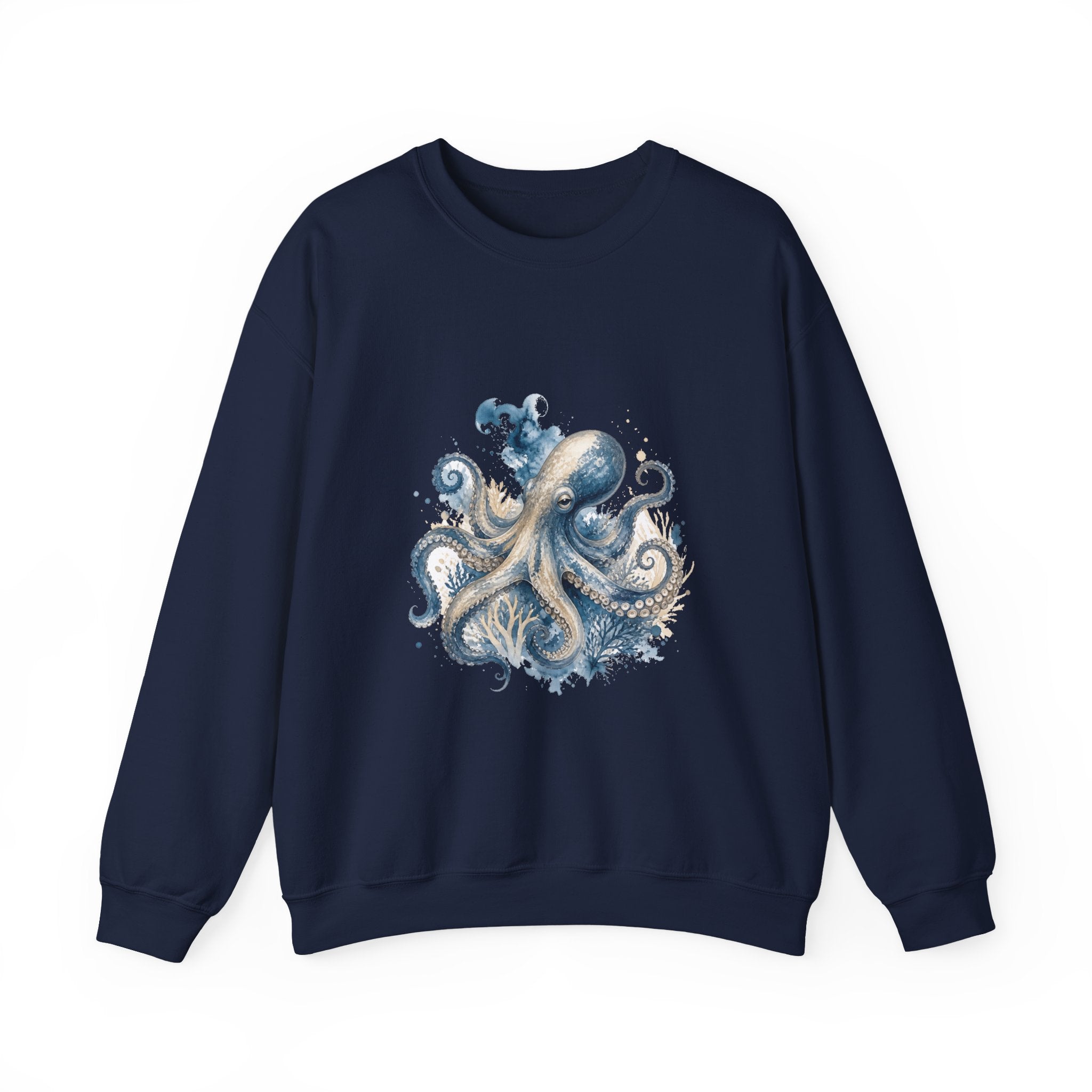 Matching Couple Sweatshirt - Octopus & Jellyfish Matching Couple Crewneck Sweatshirt Watercolor Art His Hers Engagement Gift - Design A