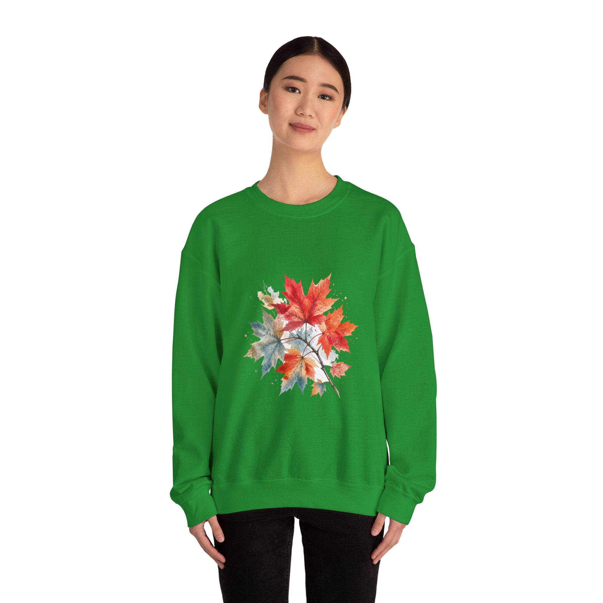 Matching Couple Sweatshirt - Cherry Blossom & Maple Leaf Matching Couple Crewneck Sweatshirt Watercolor Art His Hers Engagement Gift - Design B