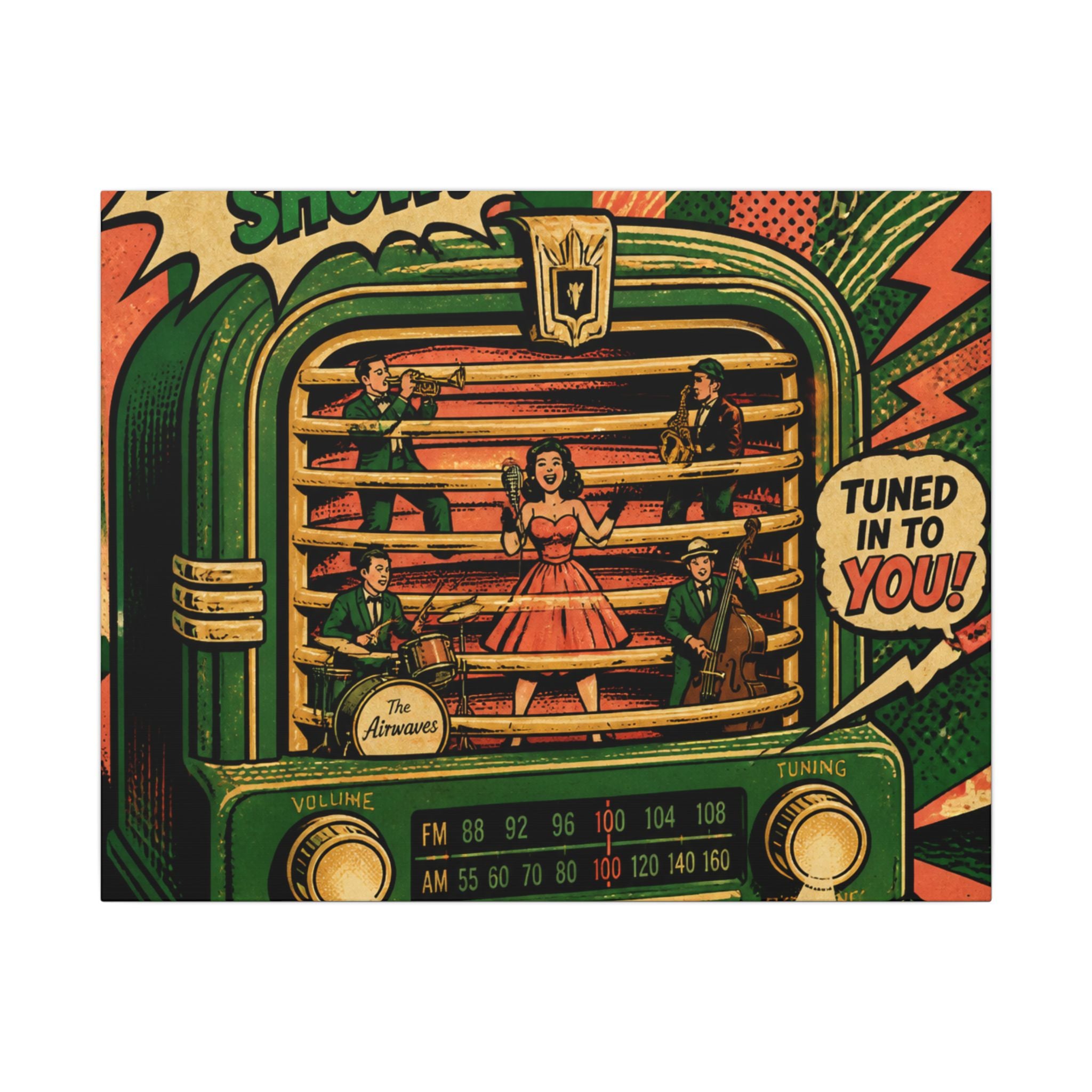 Vintage Radio Stage Wall Art Canvas 24×36 Pop Art Restaurant Decor Maximalist Print