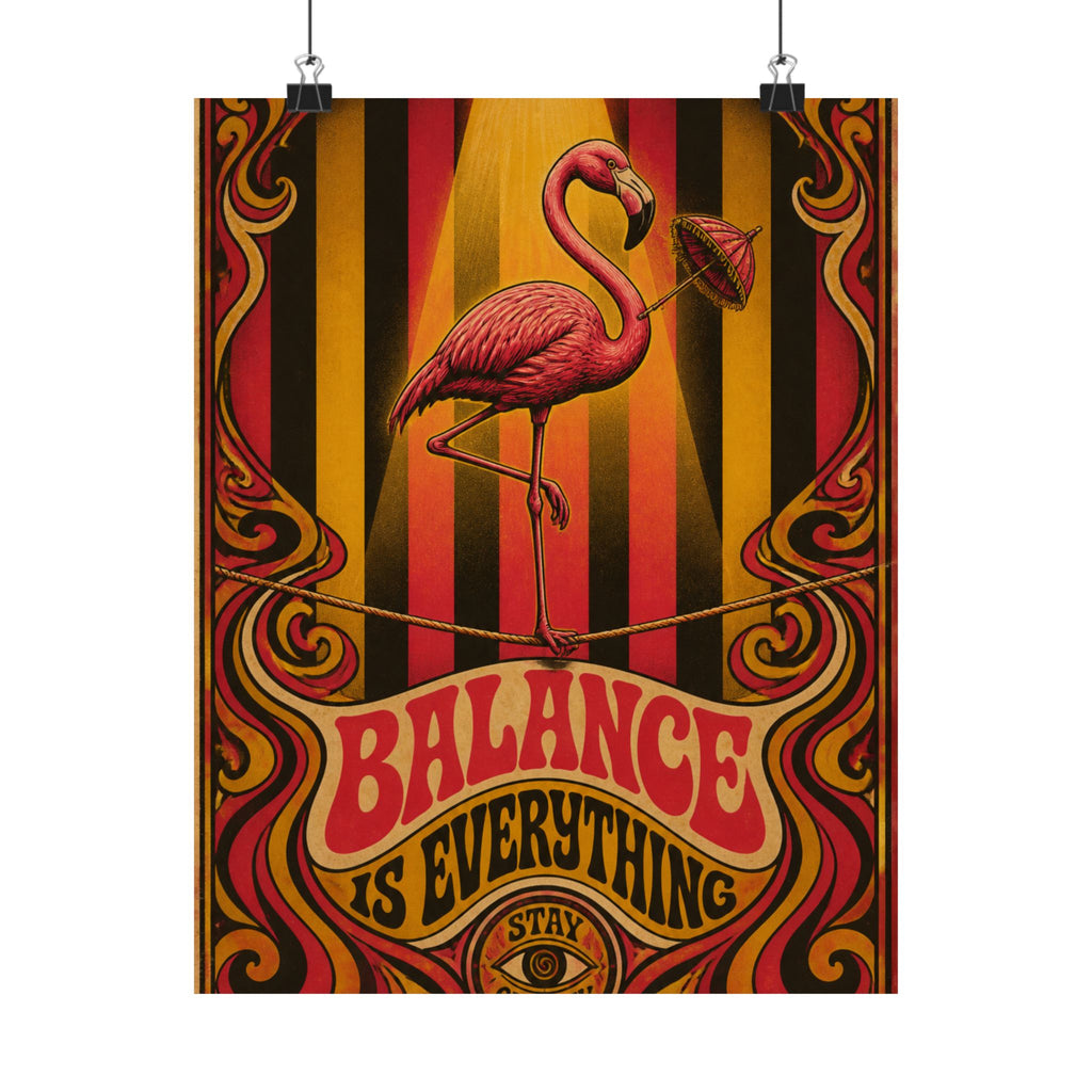 Flamingo Tightrope Wall Art Poster 24×36 Psychedelic Dining Room Decor Maximalist Print