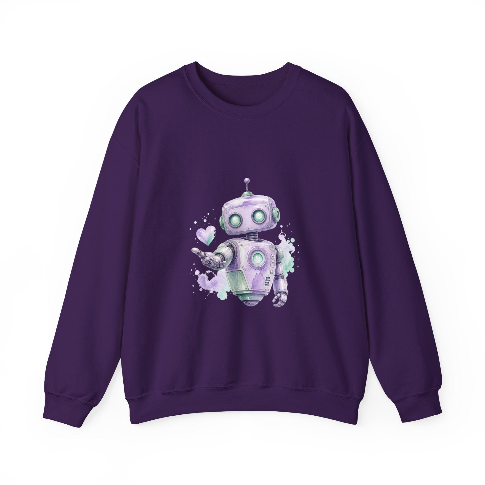 Matching Couple Sweatshirt - Robot & Heart Matching Couple Premium Fleece Sweatshirt Watercolor Art His Hers Birthday Gift - Design A