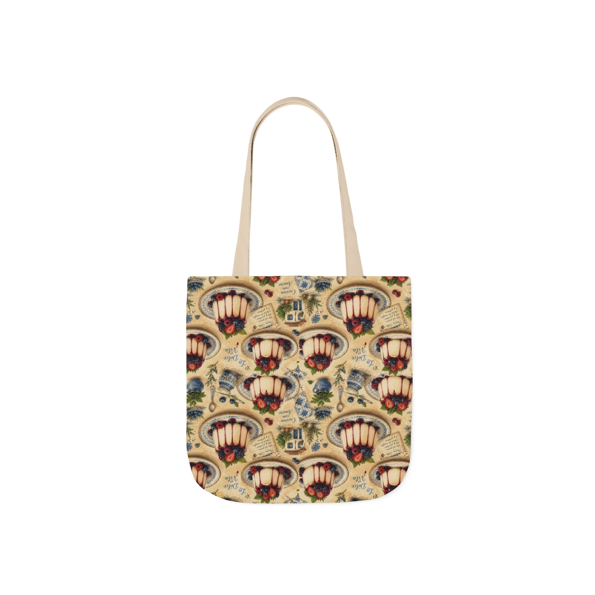 Panna Cotta Canvas Tote Bag Mediterranean Kitchen Watercolor Design Italian Cottagecore Gift