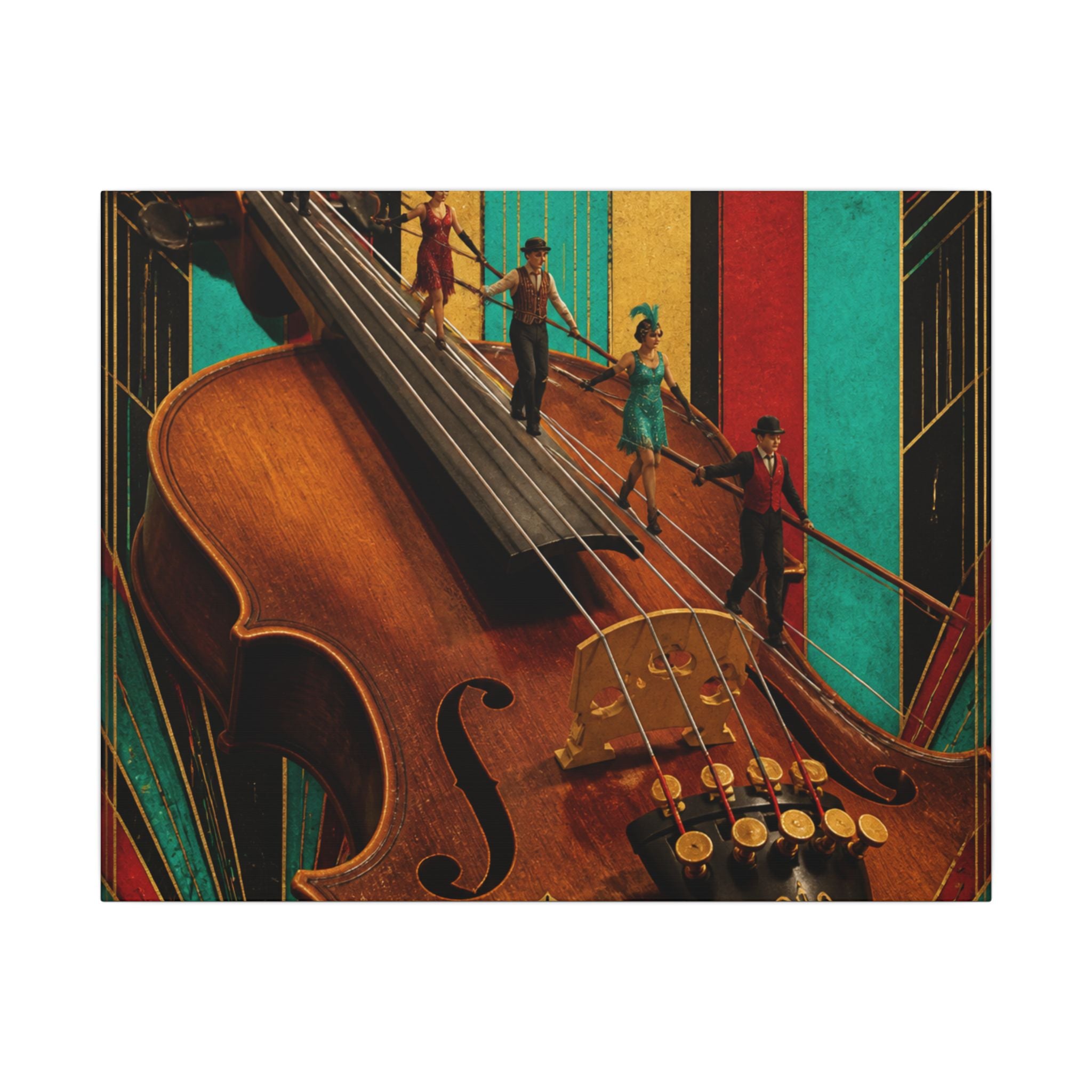 Violin Tightrope Bridge Wall Art Canvas 24×36 Art Deco Bar Area Decor Maximalist Print