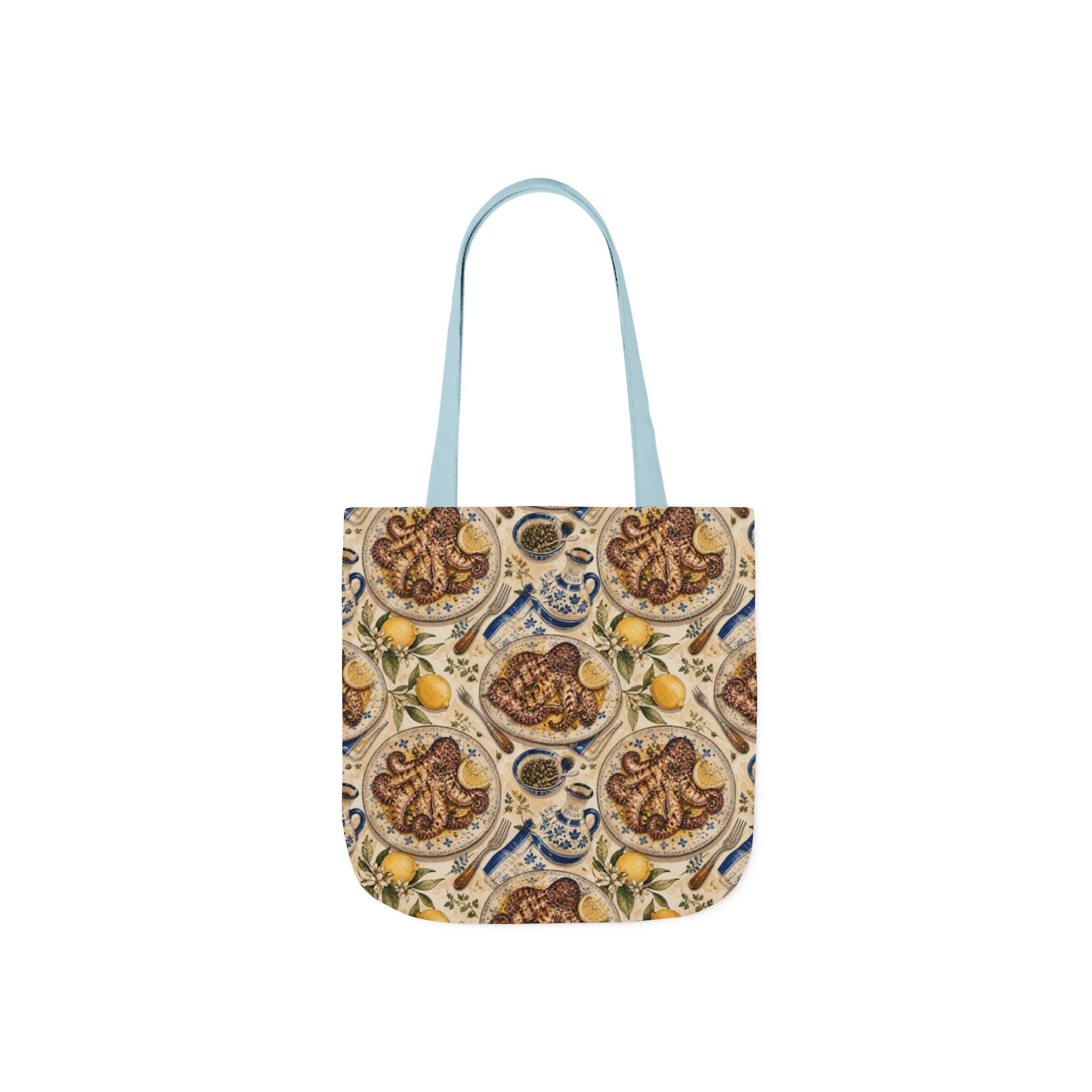 Grilled Octopus Canvas Tote Bag Mediterranean Kitchen Watercolor Design Italian Cottagecore Gift