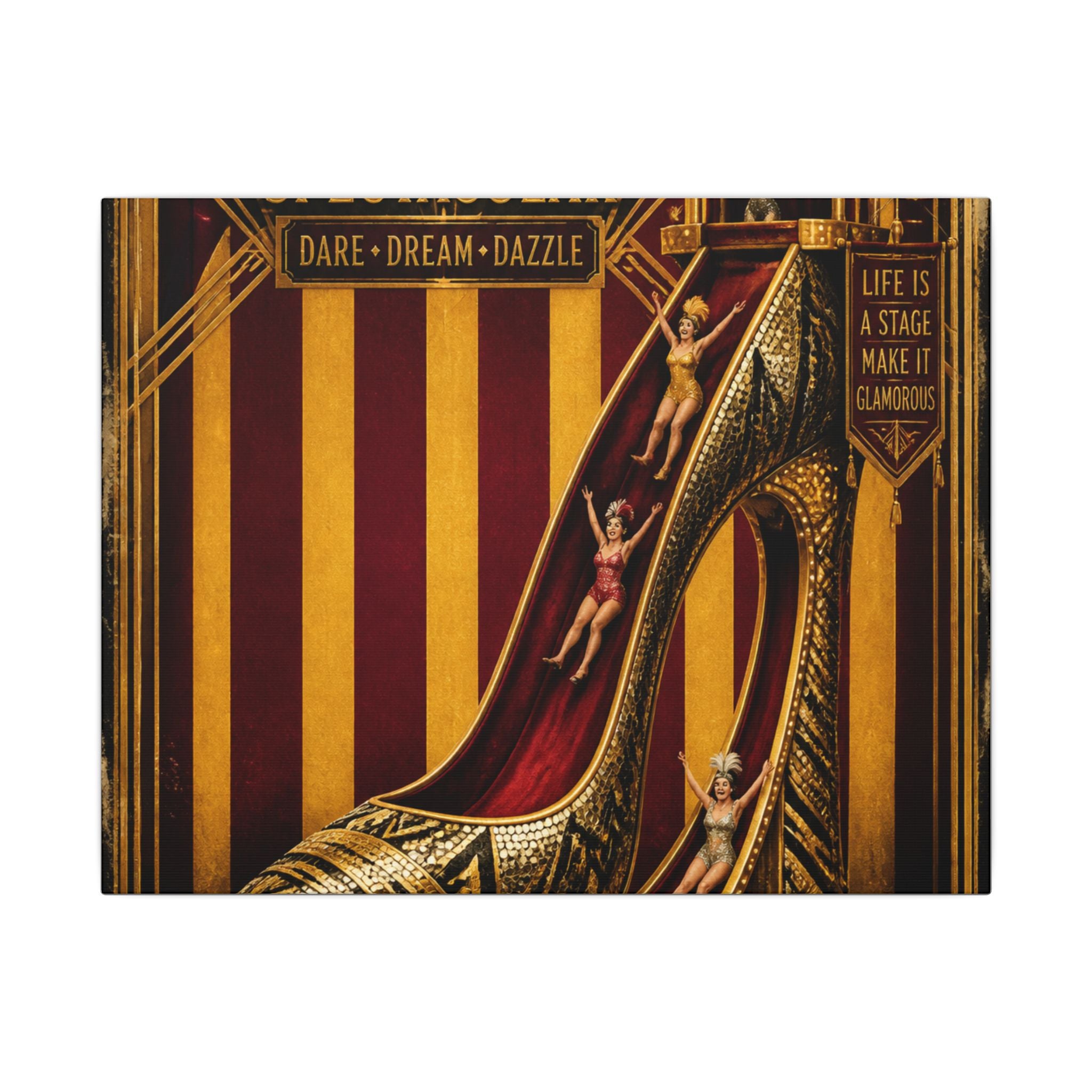 High Heel Slide Wall Art Canvas 16×20 Art Deco Entryway Decor Maximalist Print
