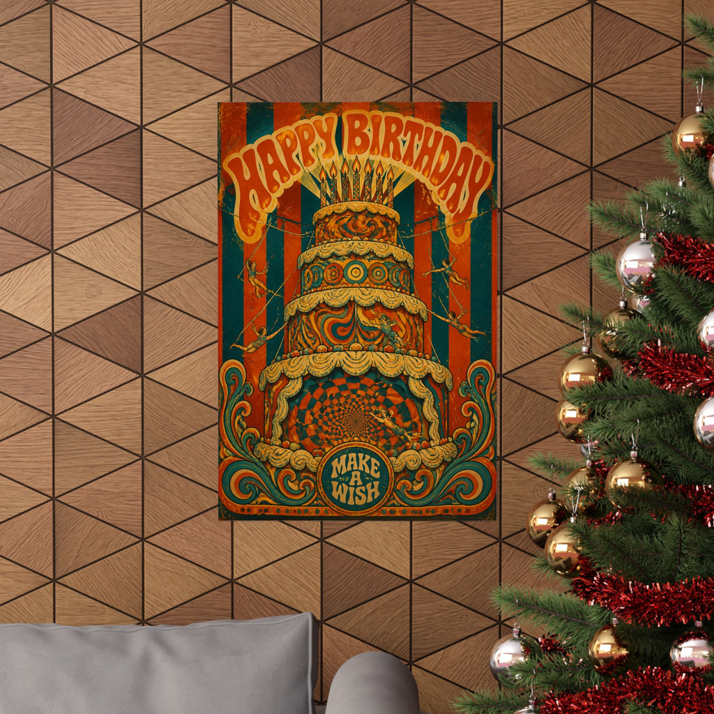 Birthday Cake Trapeze Wall Art Poster 18×24 Psychedelic Cafe Decor Maximalist Print