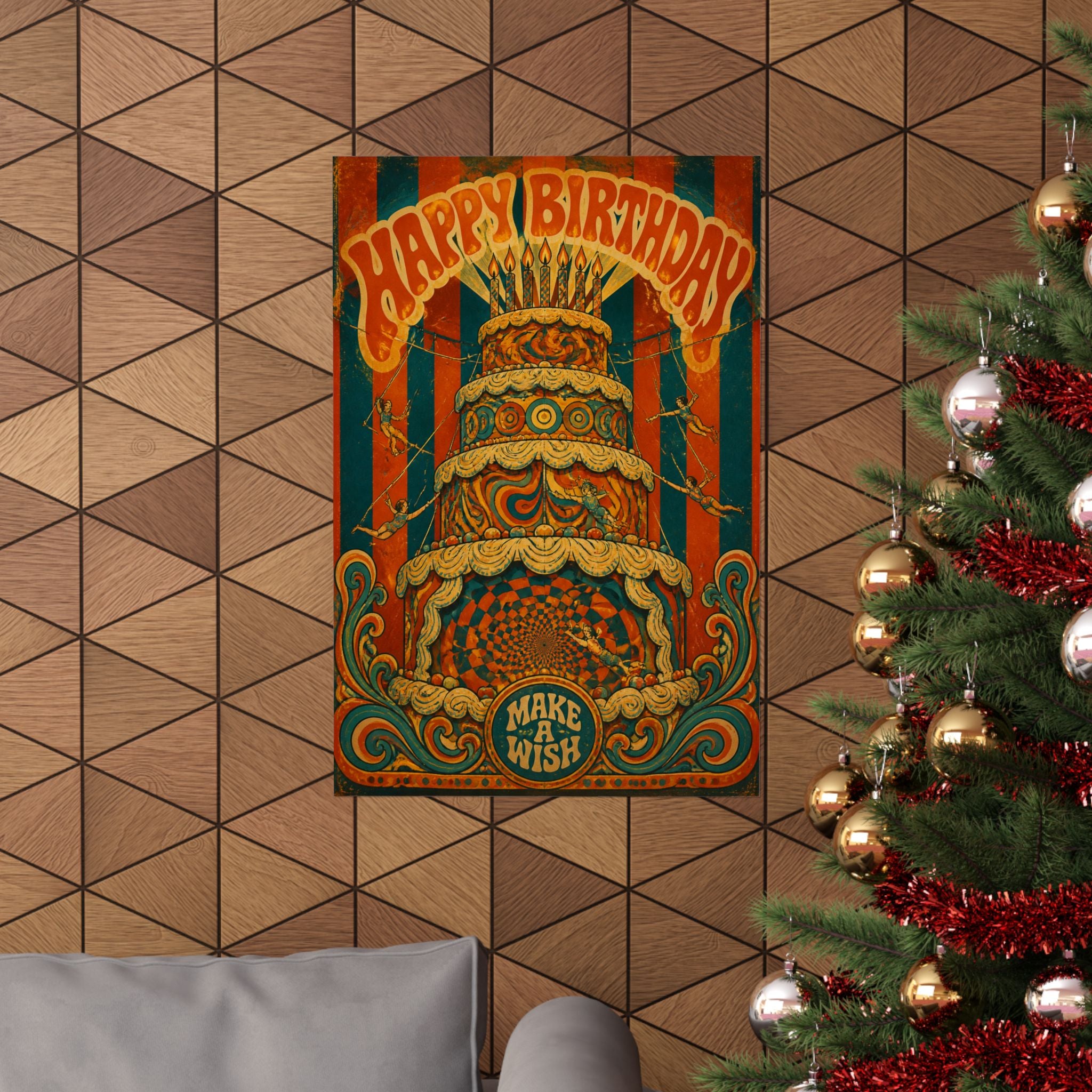 Birthday Cake Trapeze Wall Art Poster 18×24 Psychedelic Cafe Decor Maximalist Print