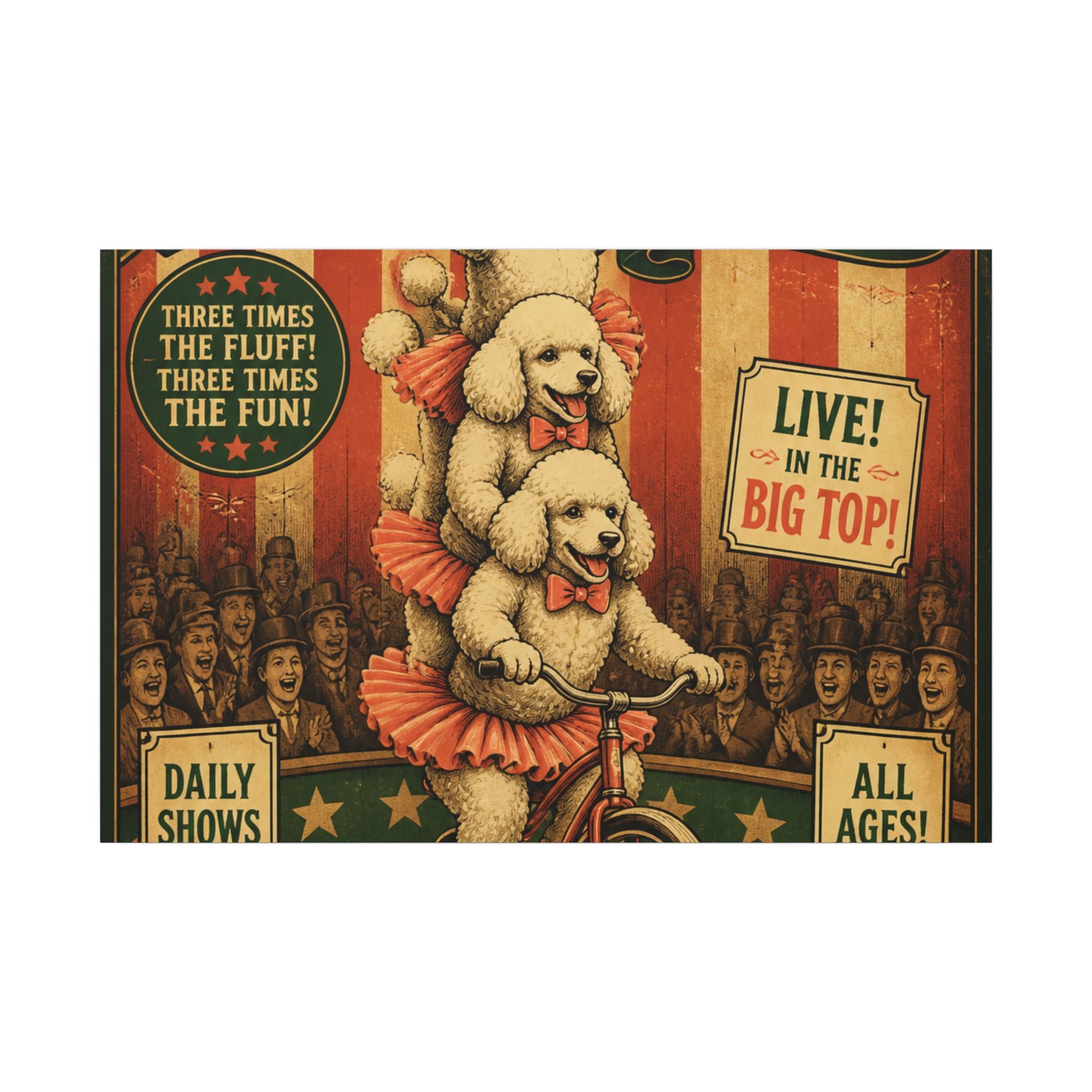 Poodle Stack Bicycle Wall Art Canvas 24×36 Vintage Circus Bedroom Decor Maximalist Print