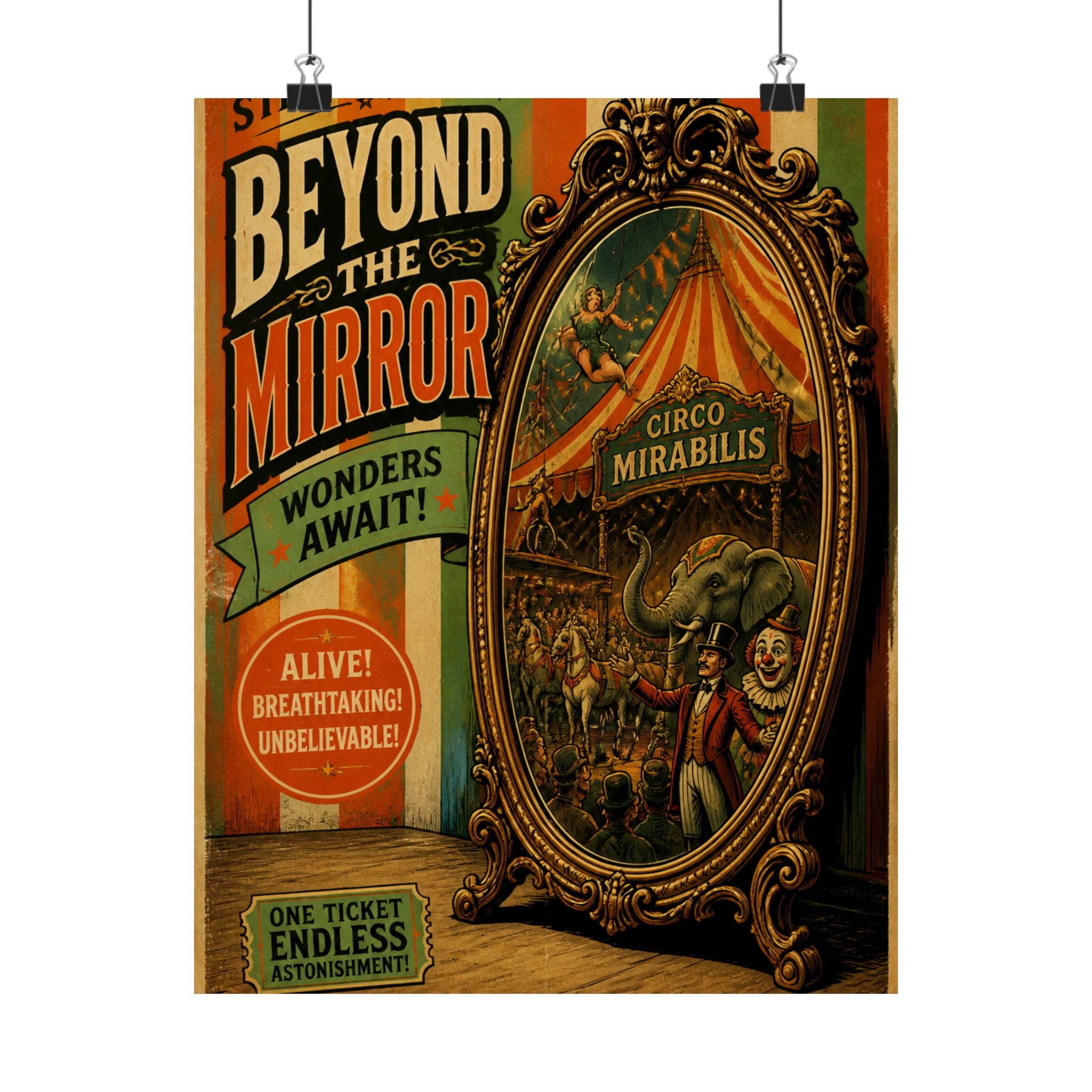 Vintage Mirror Circus Wall Art Poster 24×36 Vintage Circus Bedroom Decor Maximalist Print