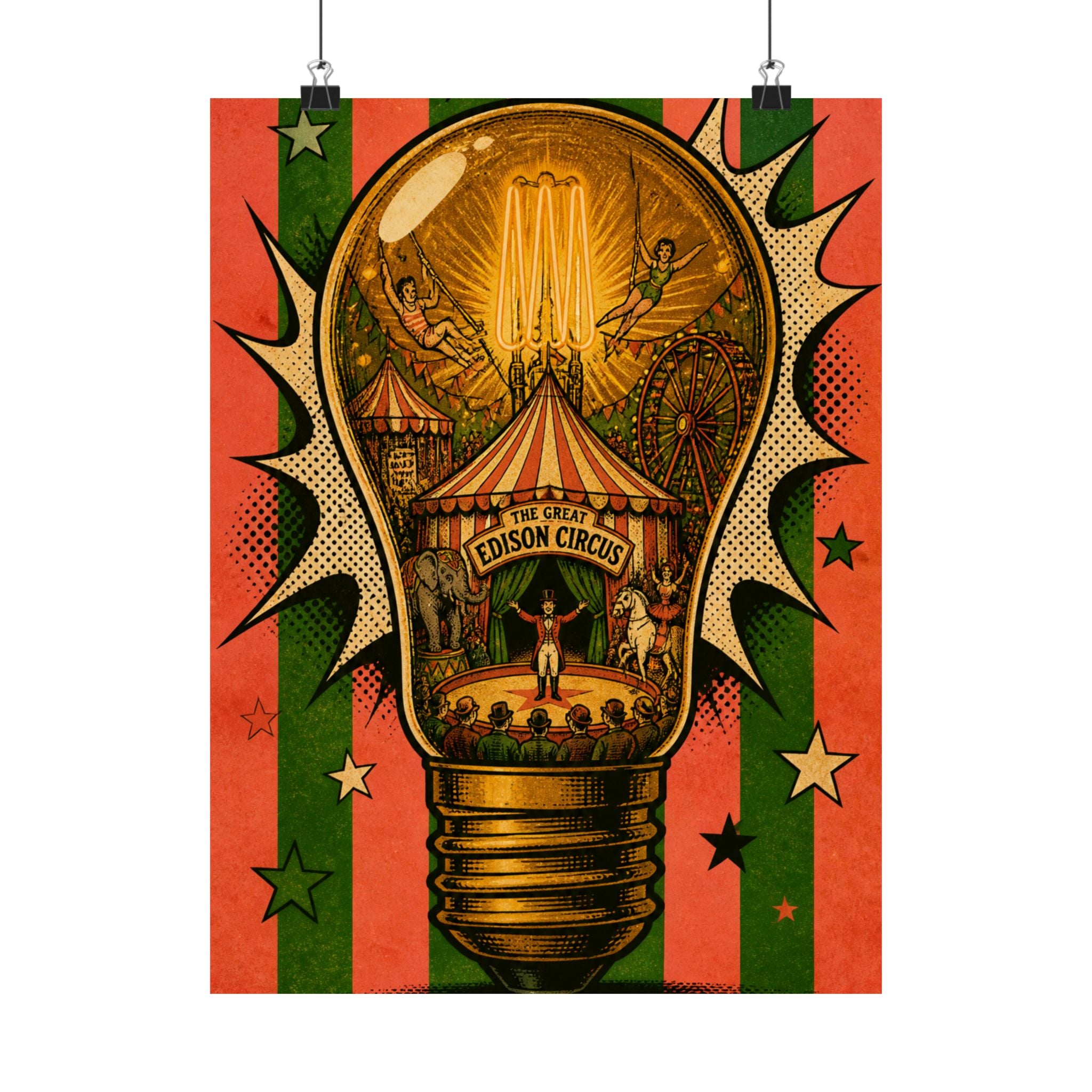 Light Bulb Circus Wall Art Poster 18×24 Pop Art Living Room Decor Maximalist Print