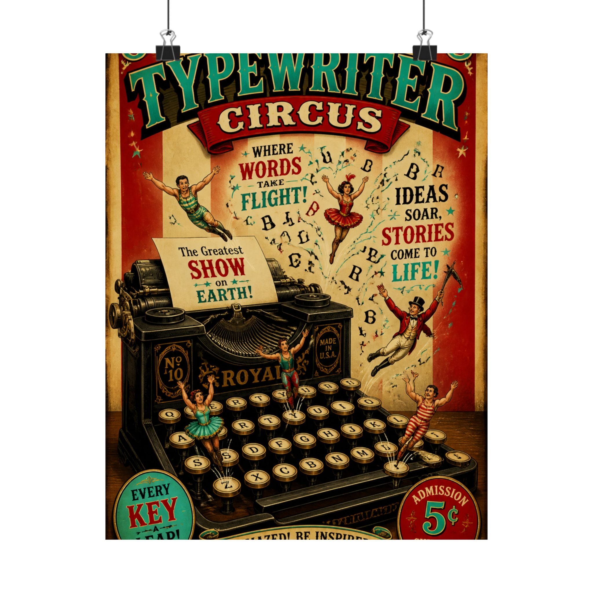 Typewriter Flying Letters Wall Art Poster 18×24 Vintage Circus Kitchen Decor Maximalist Print